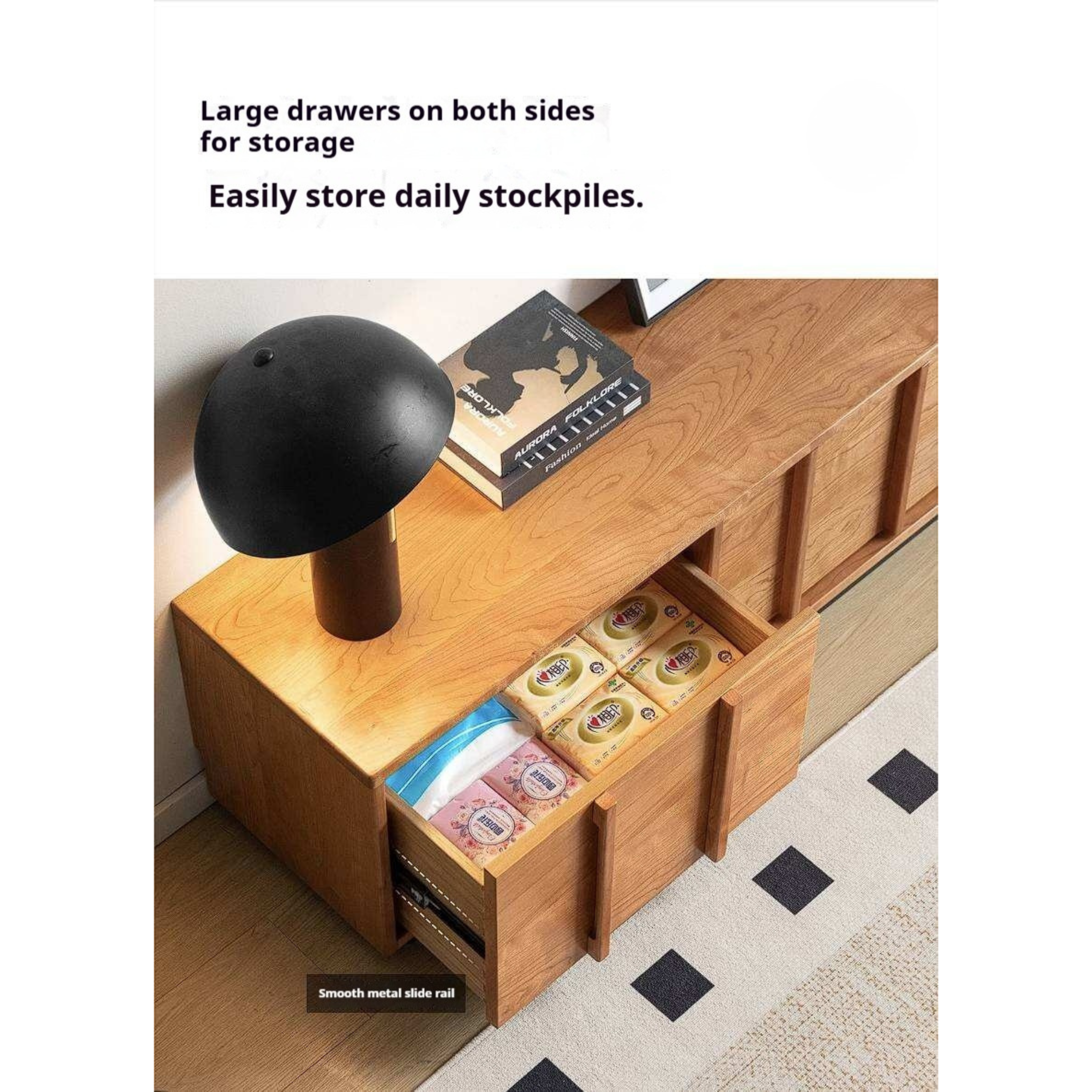 Cherry Solid Wood TV Stand with Simple Modern Storage Cabinet
