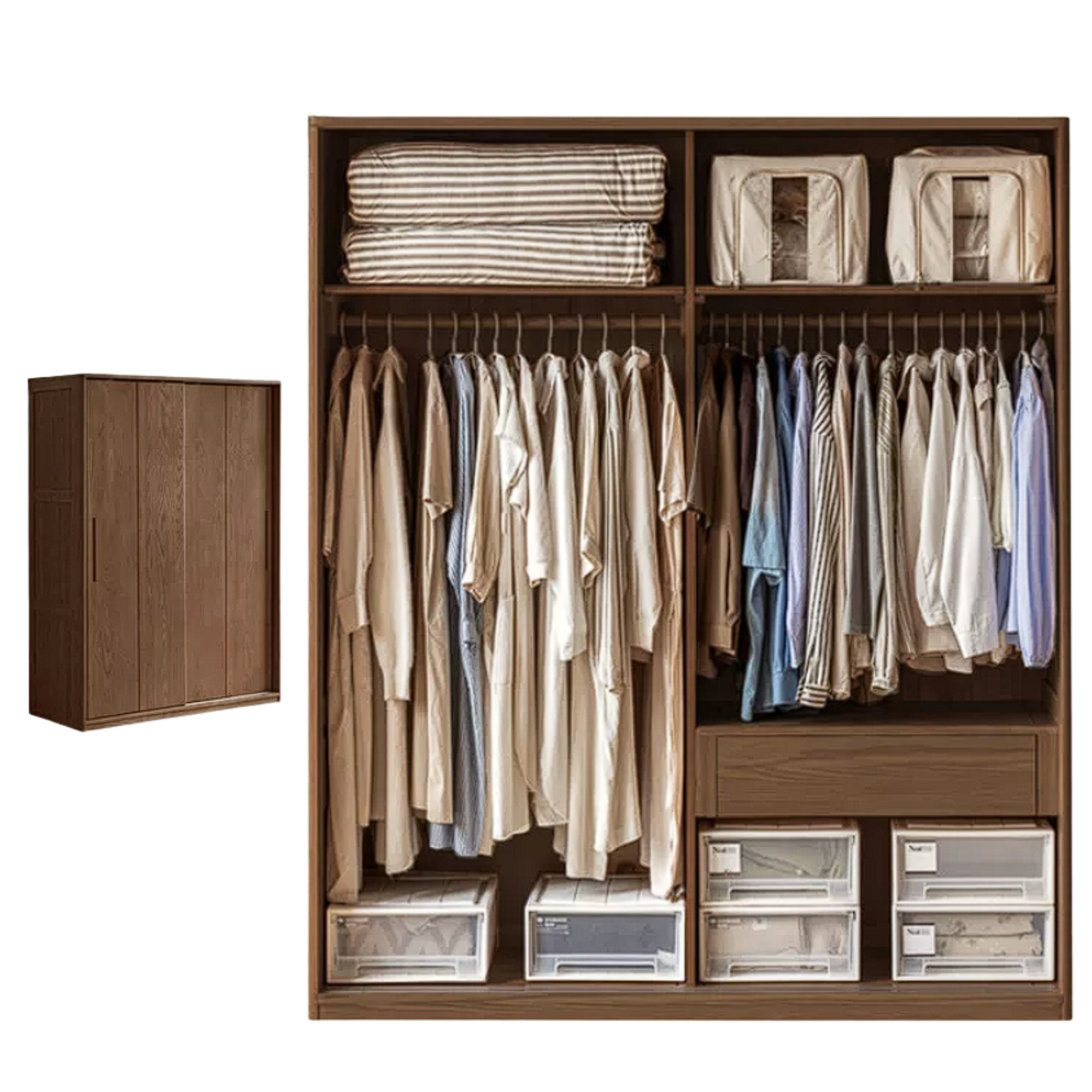 Ash Solid Wood Sliding Door Wardrobe