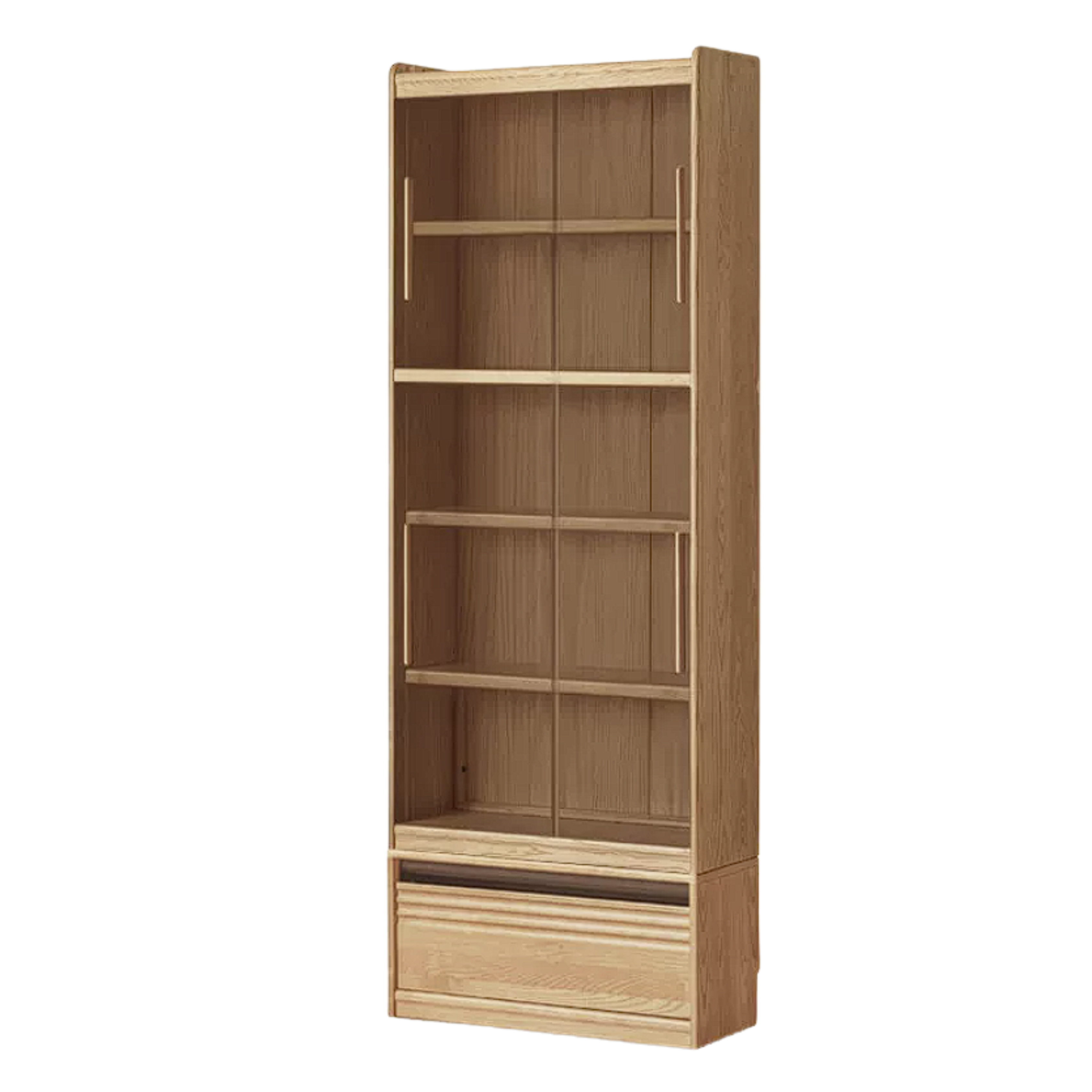 Oak Solid Wood Display Bookcase with Wall-Mounted Option and Storage Cabinet