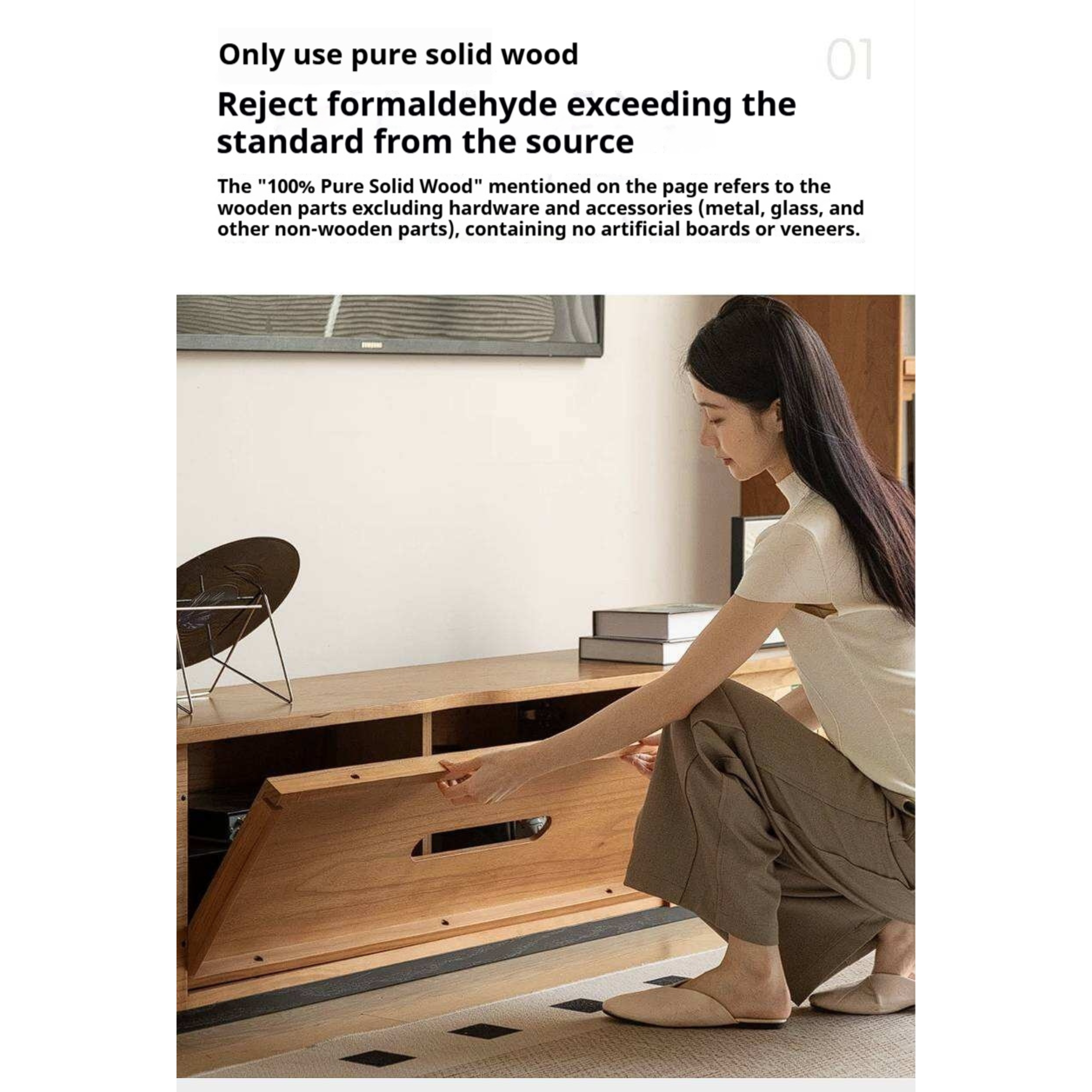 Cherry Solid Wood TV Stand with Simple Modern Storage Cabinet