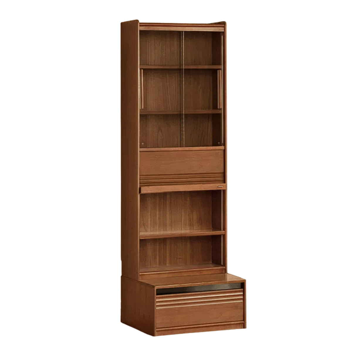 Tulipwood, Birch Solid Wood Floor-to-Ceiling Modular Bookcase with Sliding Glass Doors