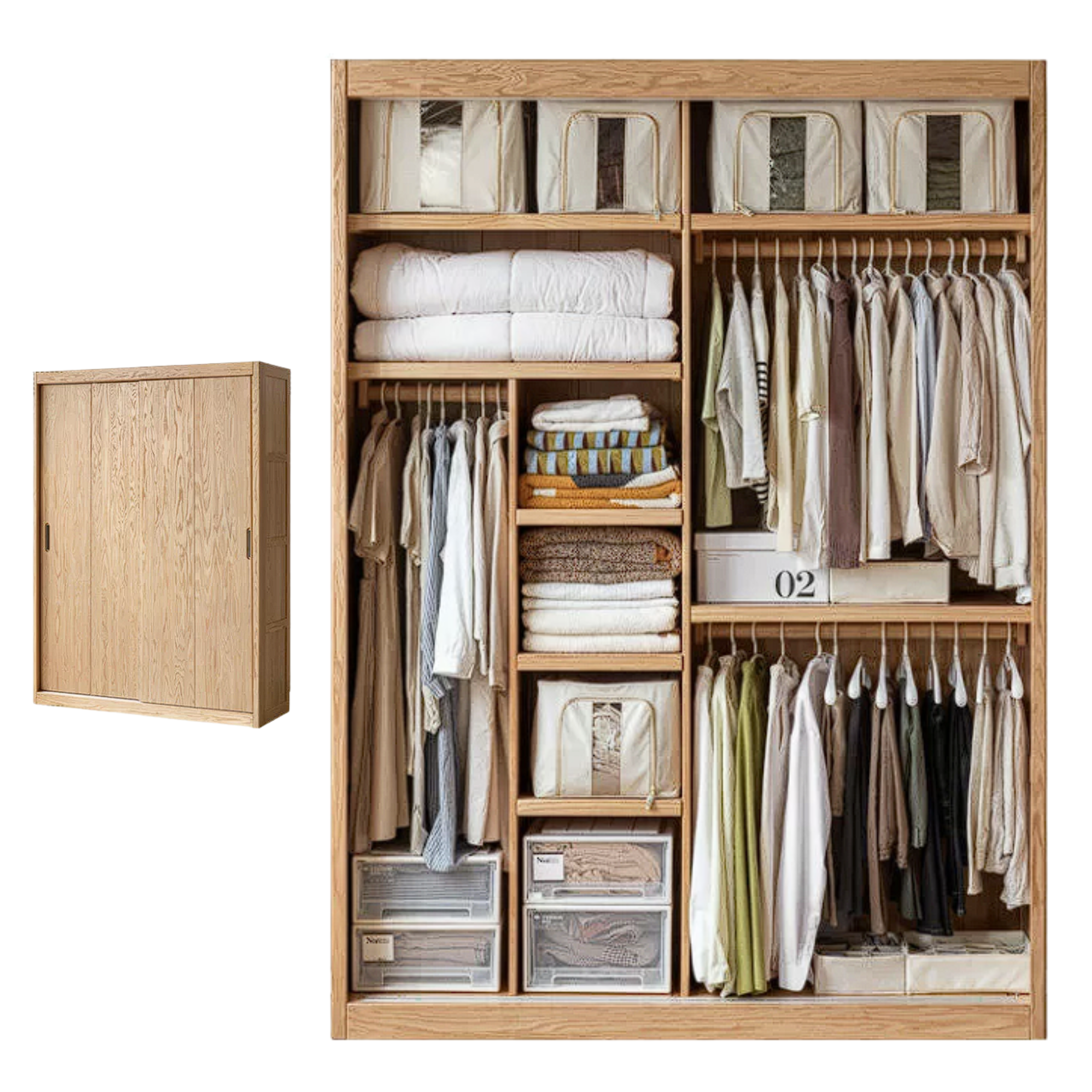 Oak, Ash Solid Wood Modern Wardrobe