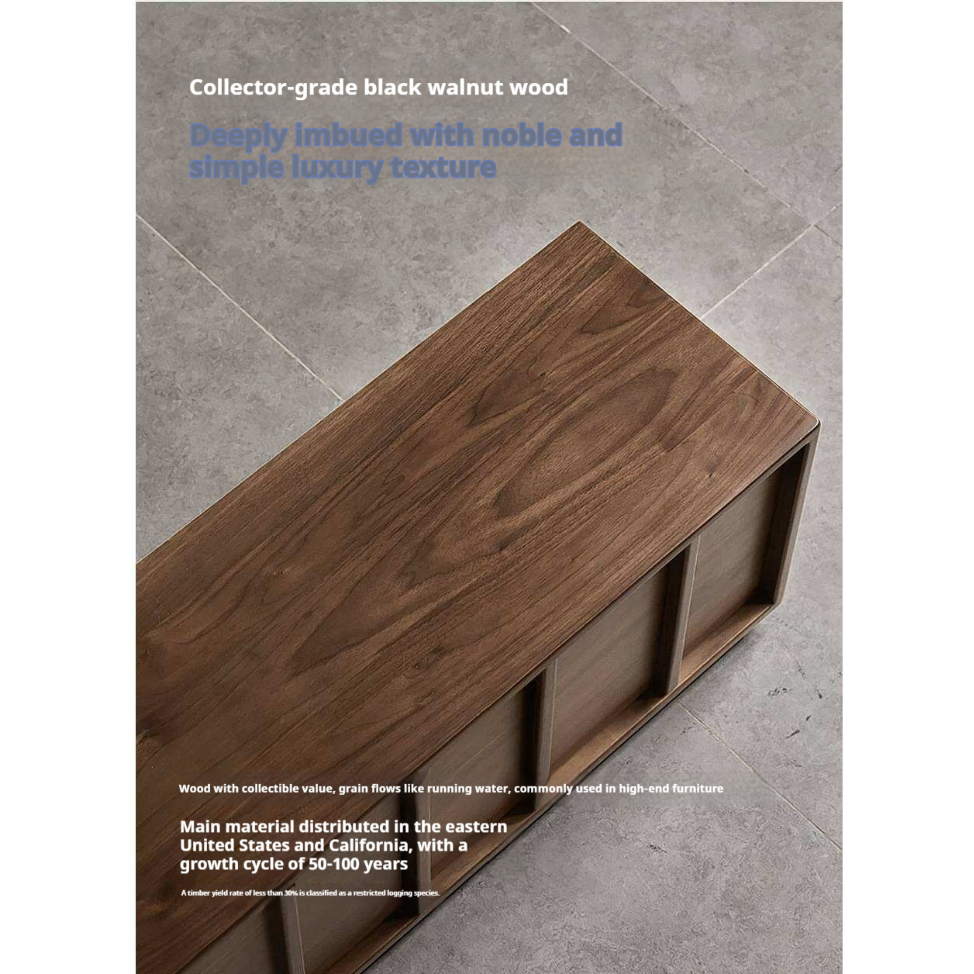 Black Walnut, Oak Solid Wood TV Cabinet with Low Platform Design and Storage