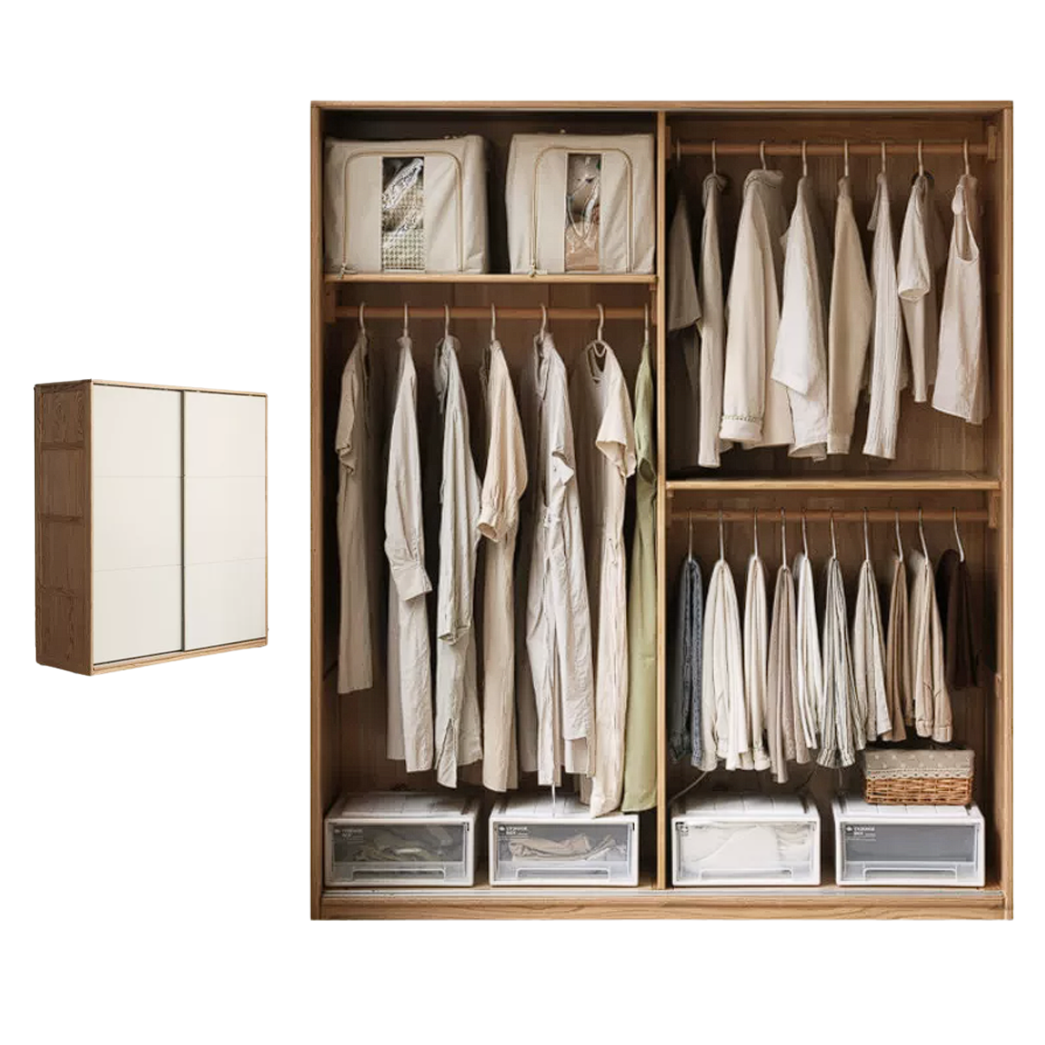 Oak Solid Wood Sliding Door Storage Wardrobe