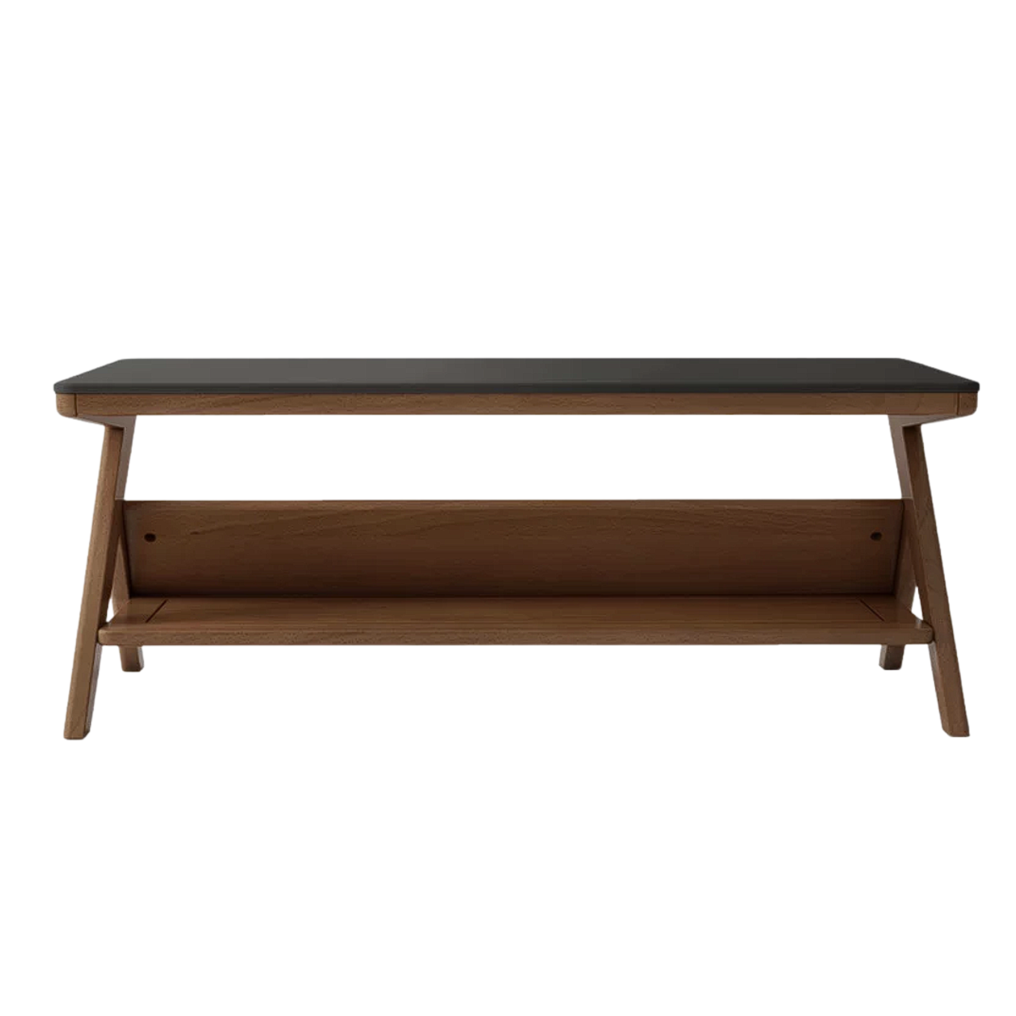 Oak Solid Wood X-Leg Coffee Table with Sintered Stone Top and Open Shelf