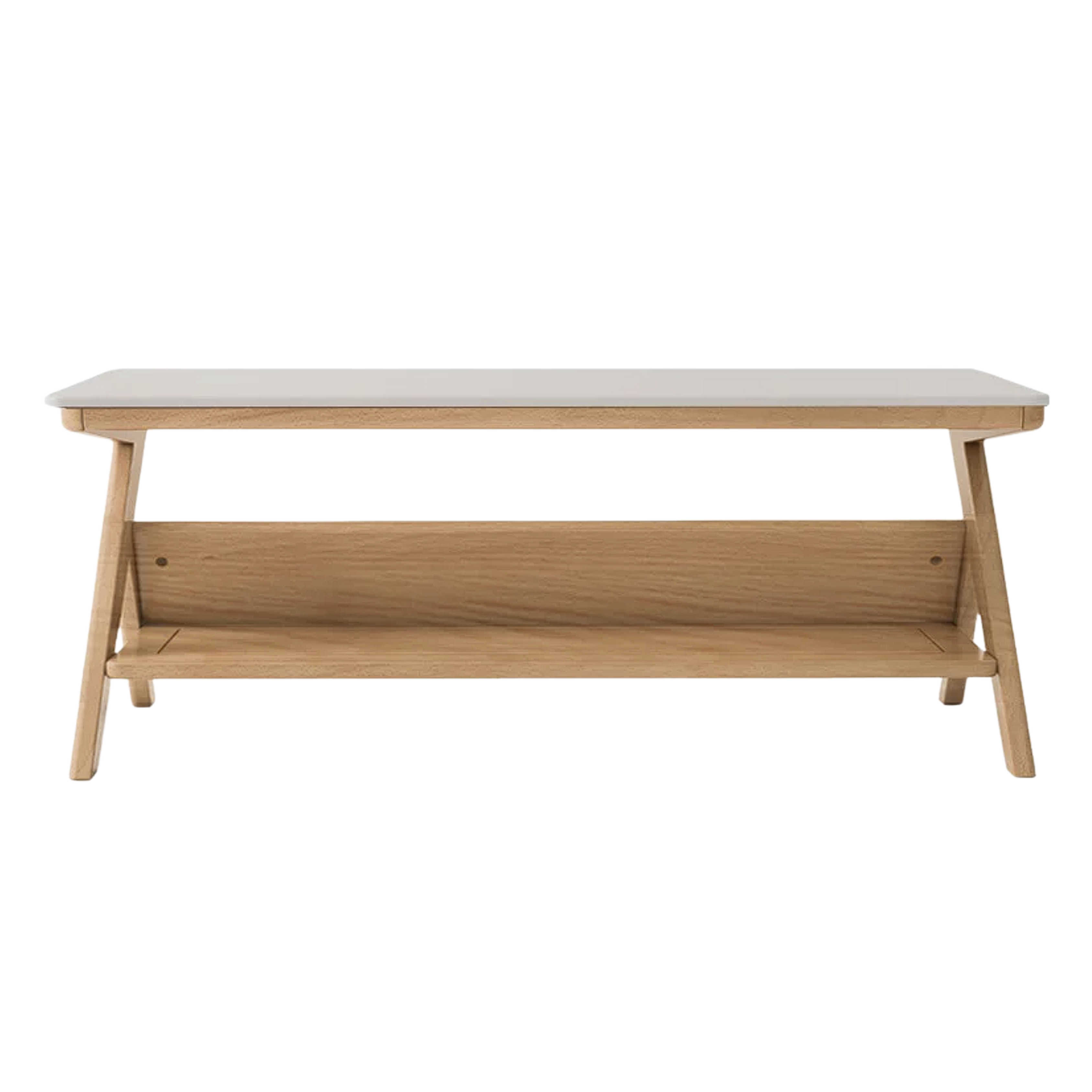 Oak Solid Wood X-Leg Coffee Table with Sintered Stone Top and Open Shelf