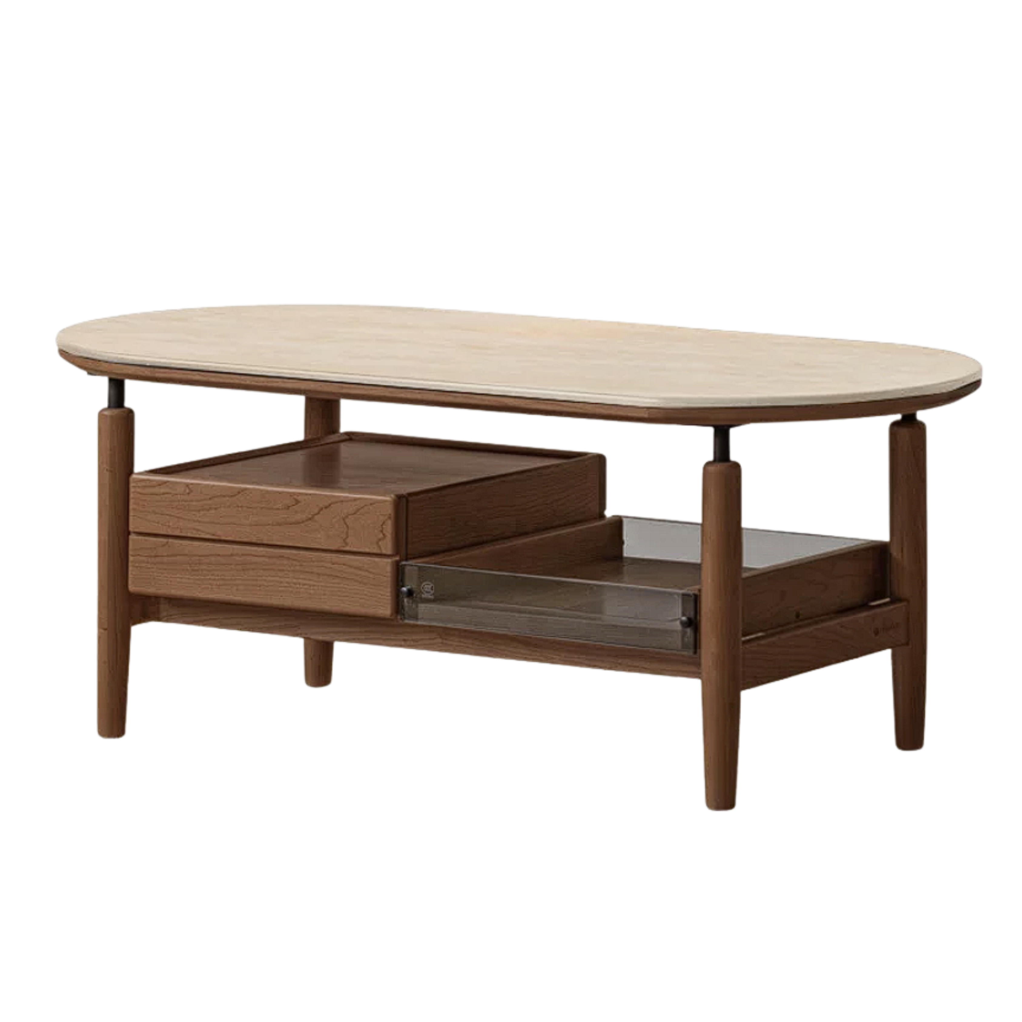 Cherry, Black Walnut Solid Wood Modern Rock Coffee Table with Drawer