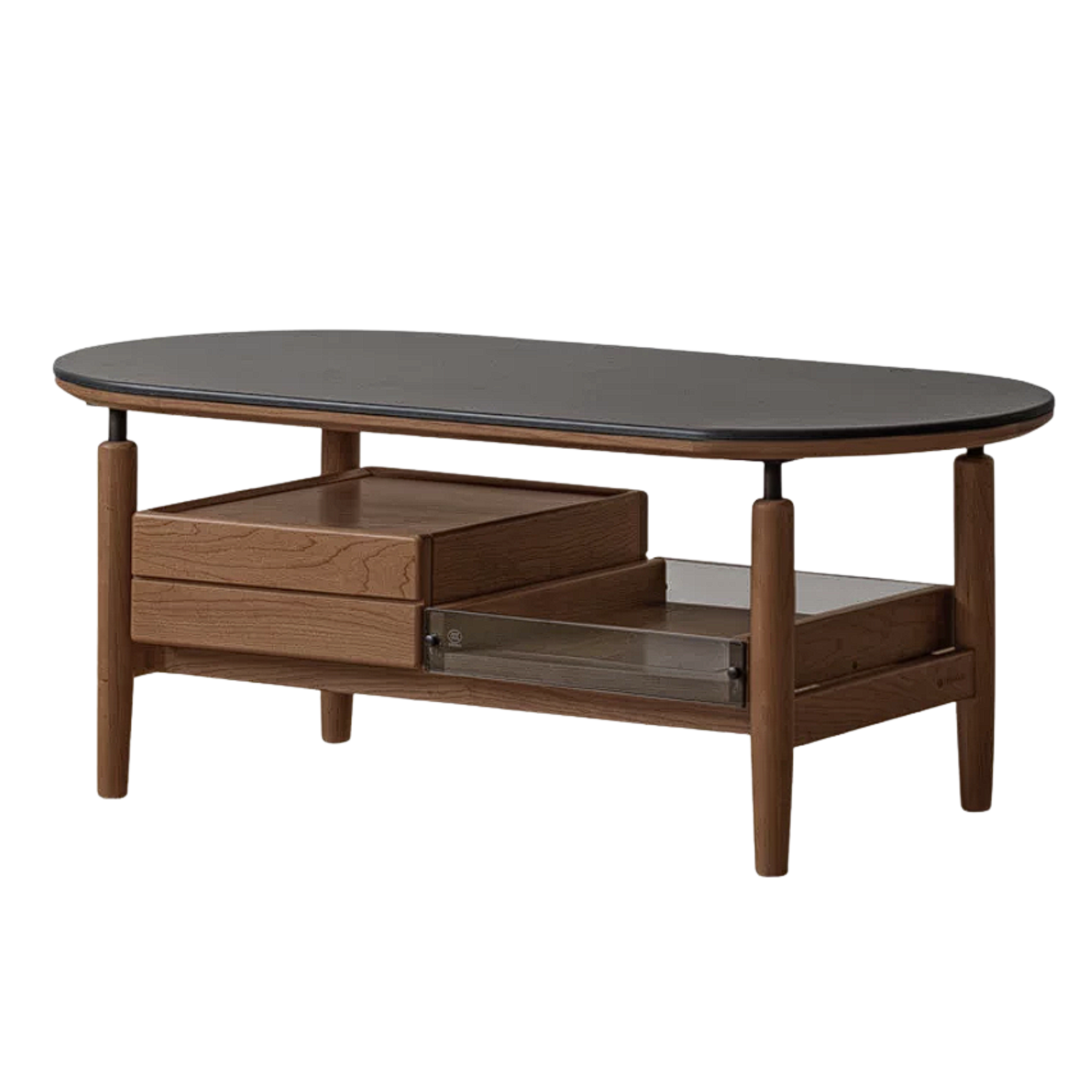 Cherry, Black Walnut Solid Wood Modern Rock Coffee Table with Drawer