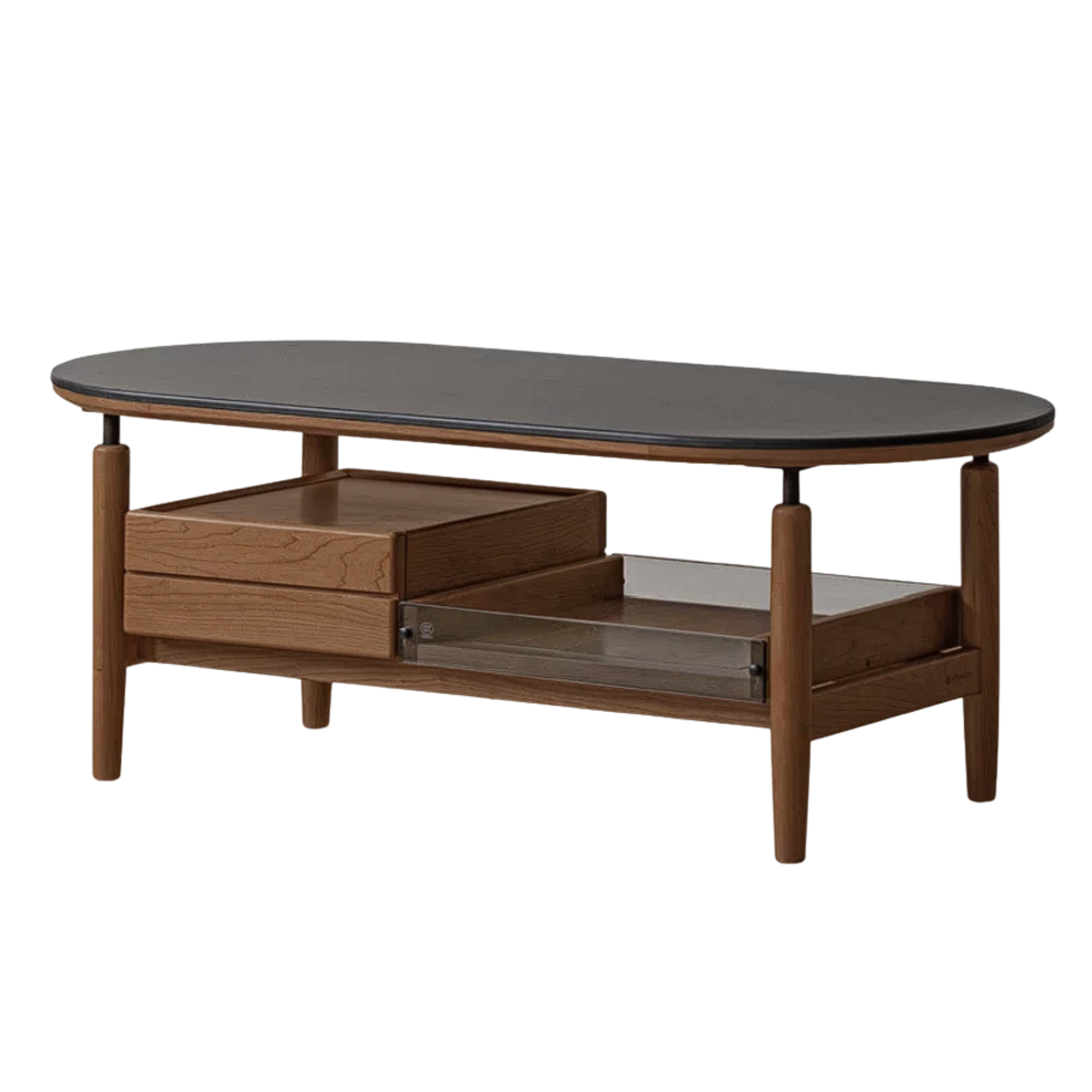 Cherry, Black Walnut Solid Wood Modern Rock Coffee Table with Drawer