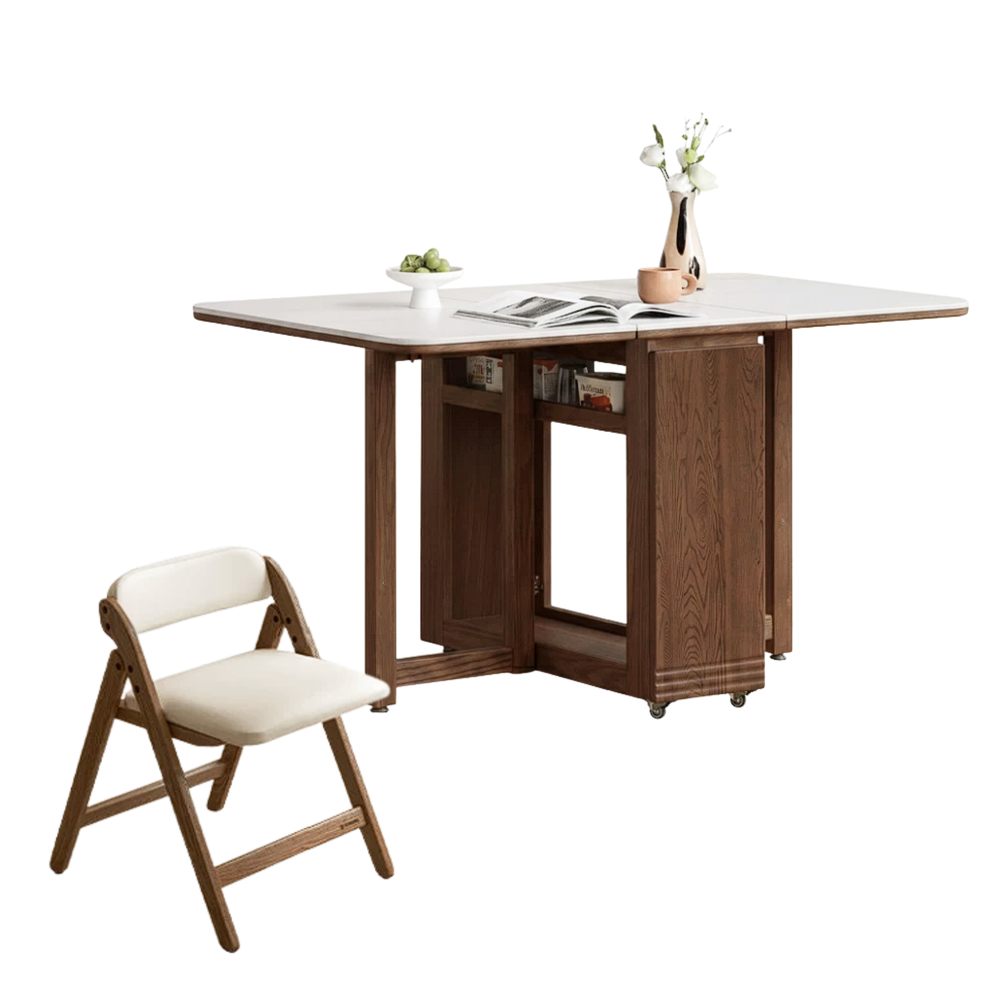 Solid Rubberwood, Oak Solid Wood Modern Rock Slab Folding Dining Table