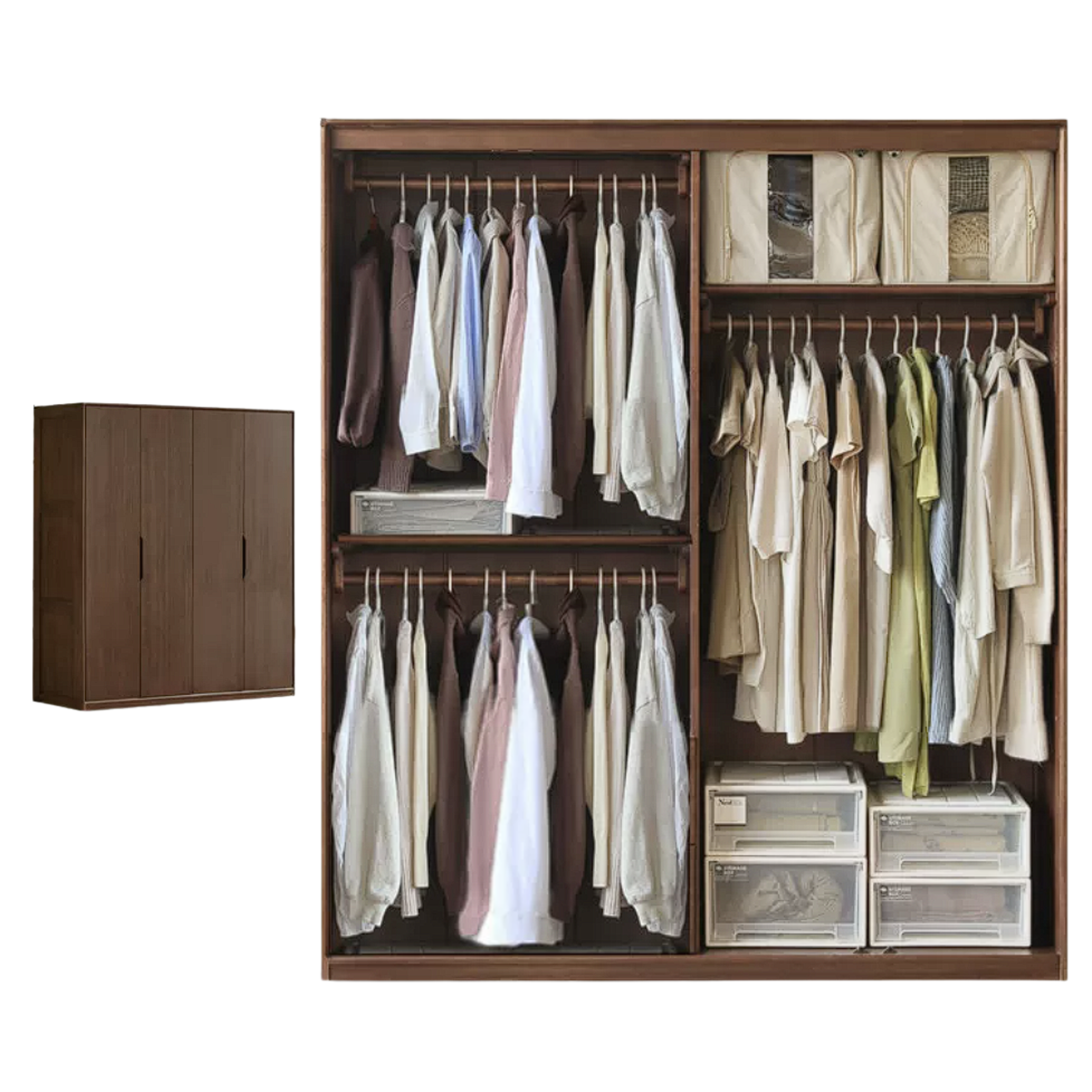 Sandalwood, Merbau Solid Wood Modern Open Door Wardrobe