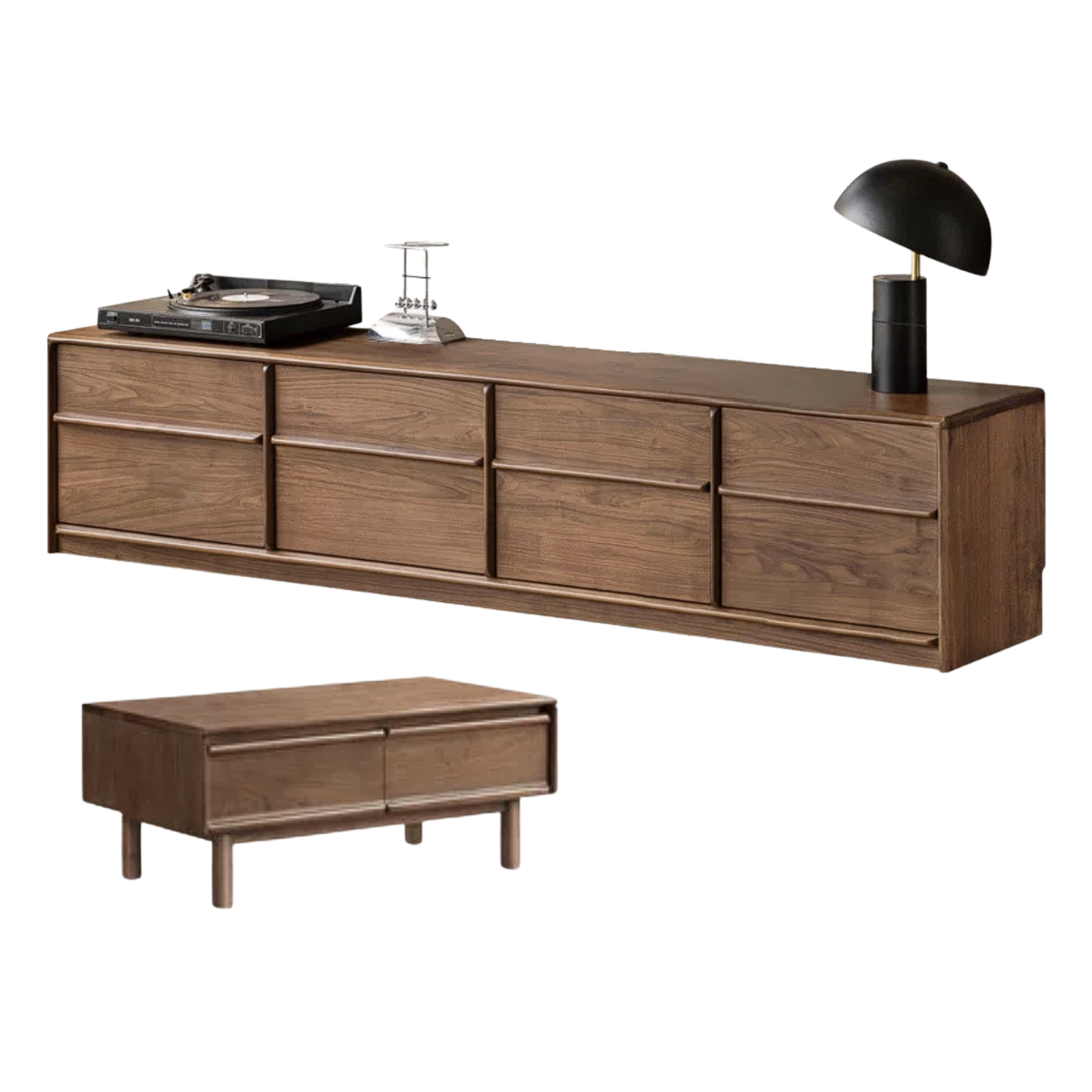 Black Walnut, Sandalwood, Ash, Oak Solid Wood TV Console with Multiple Drawers, Low-Profile Media Cabinet