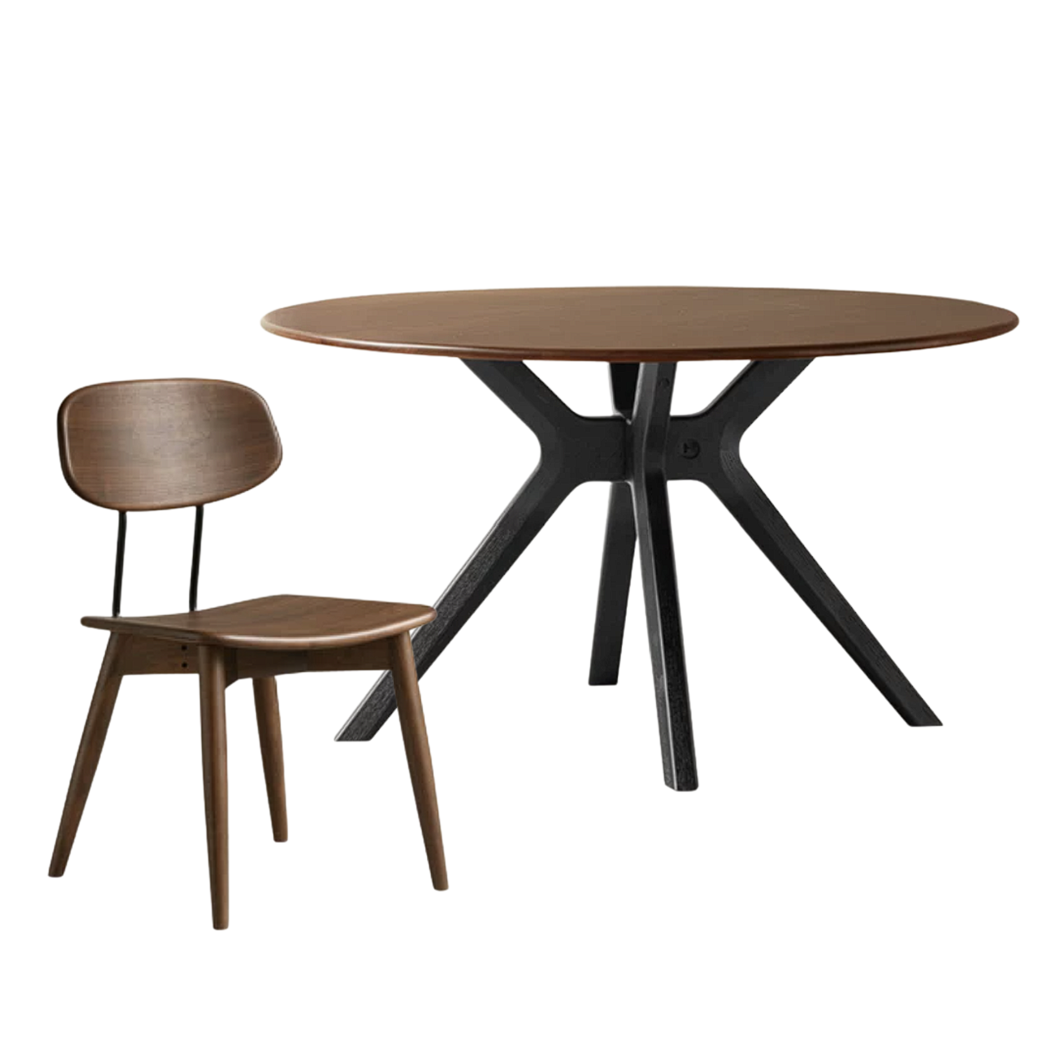 Black Walnut Solid Wood Rock Board Round Table With Turntable