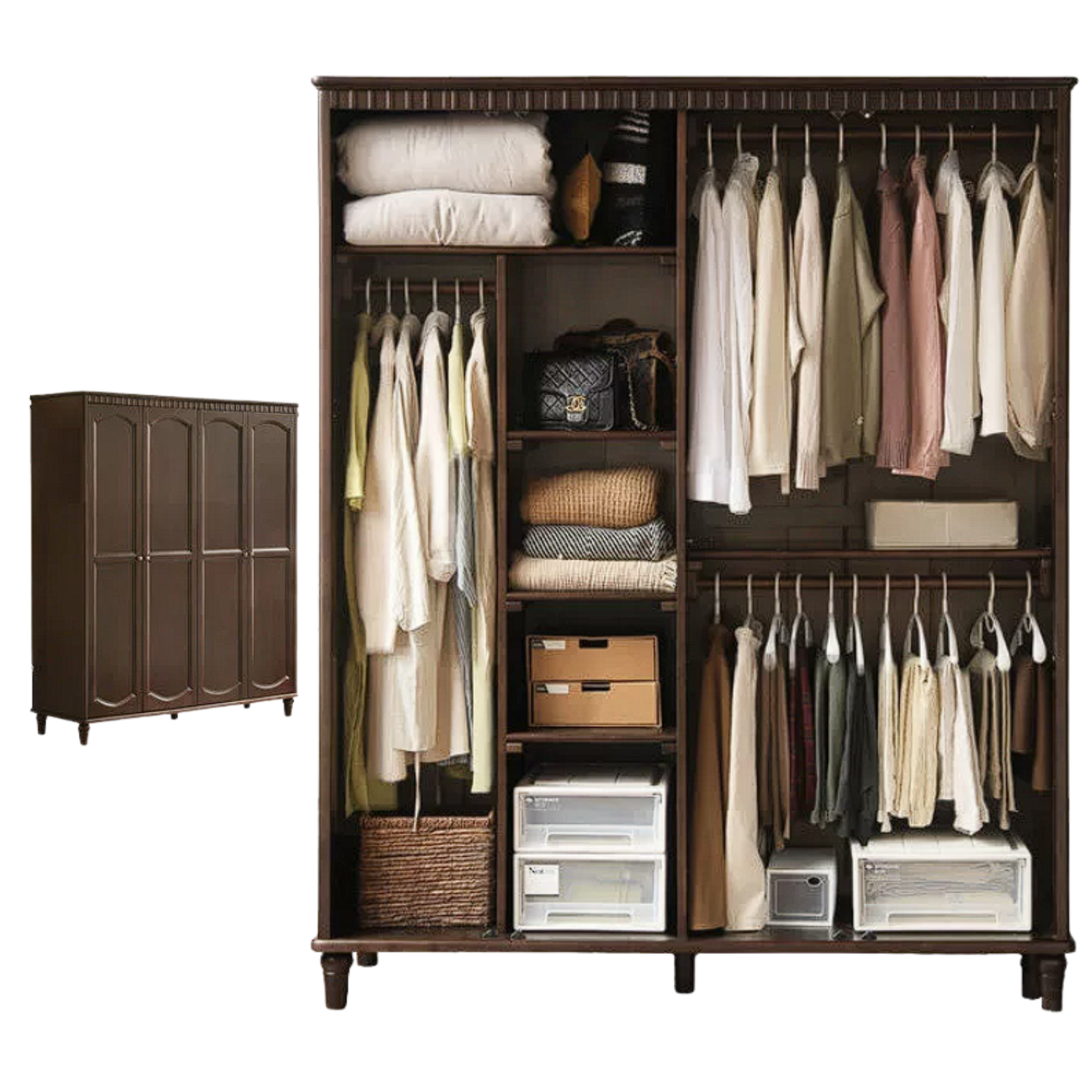 Poplar Solid Wood American Retro Double Door Wardrobe