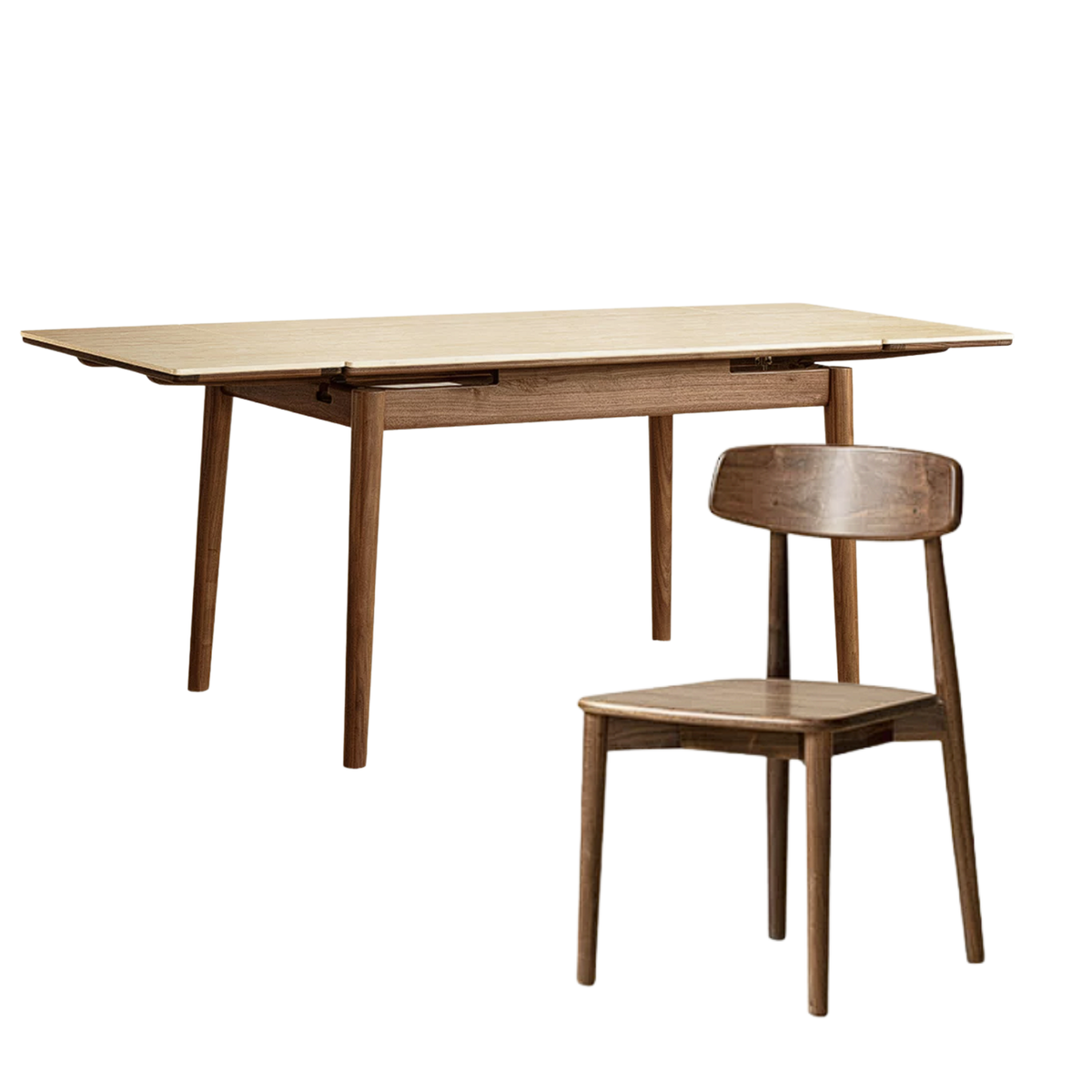 Black Walnut, Oak Solid Wood Extendable Dining Table with Self-Storing Leaf