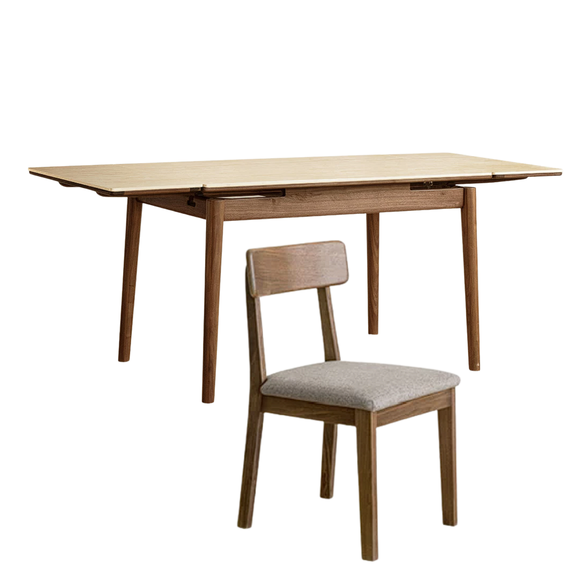 Black Walnut, Oak Solid Wood Extendable Dining Table with Self-Storing Leaf