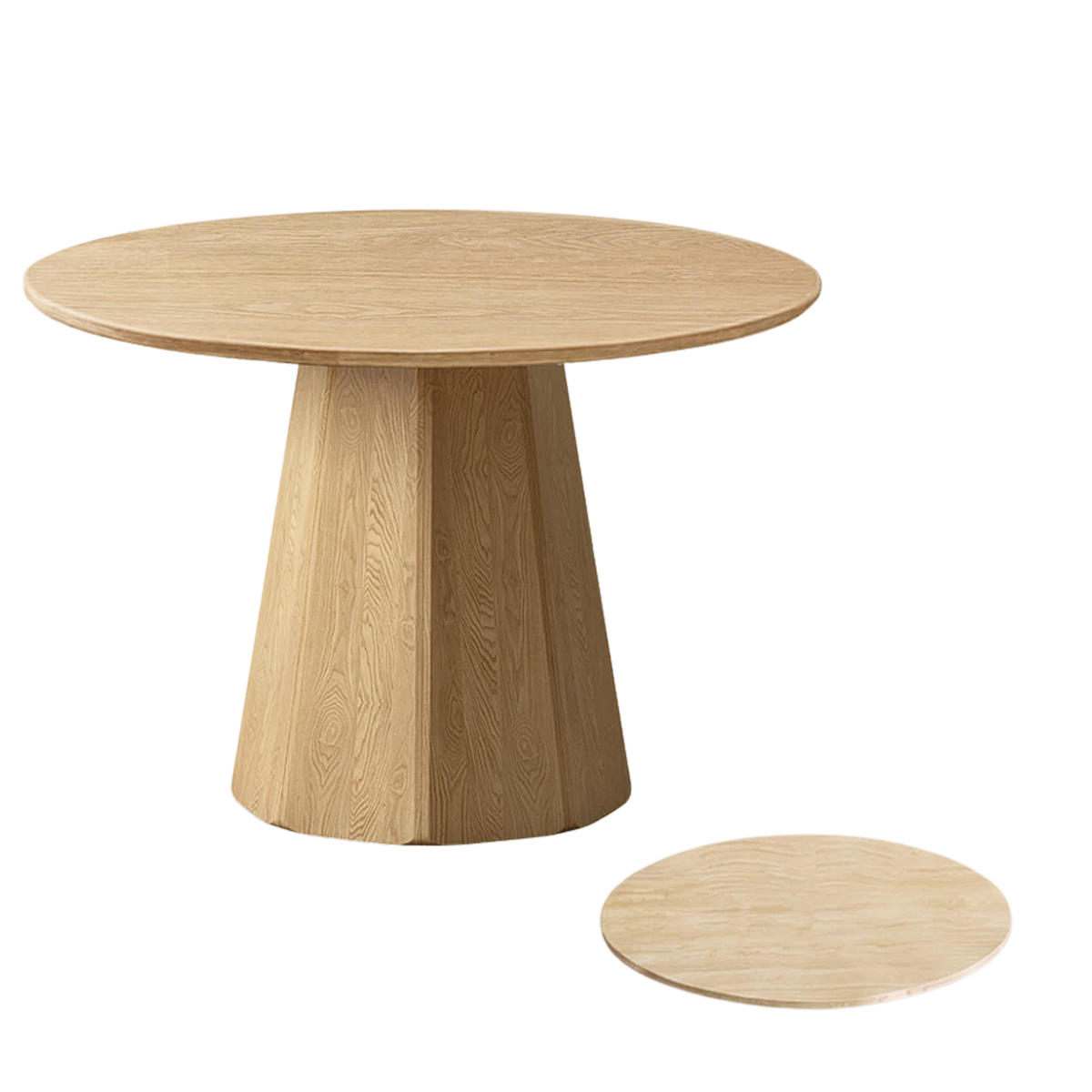Ash Solid Wood Round Dining Table with Fluted Pedestal Base