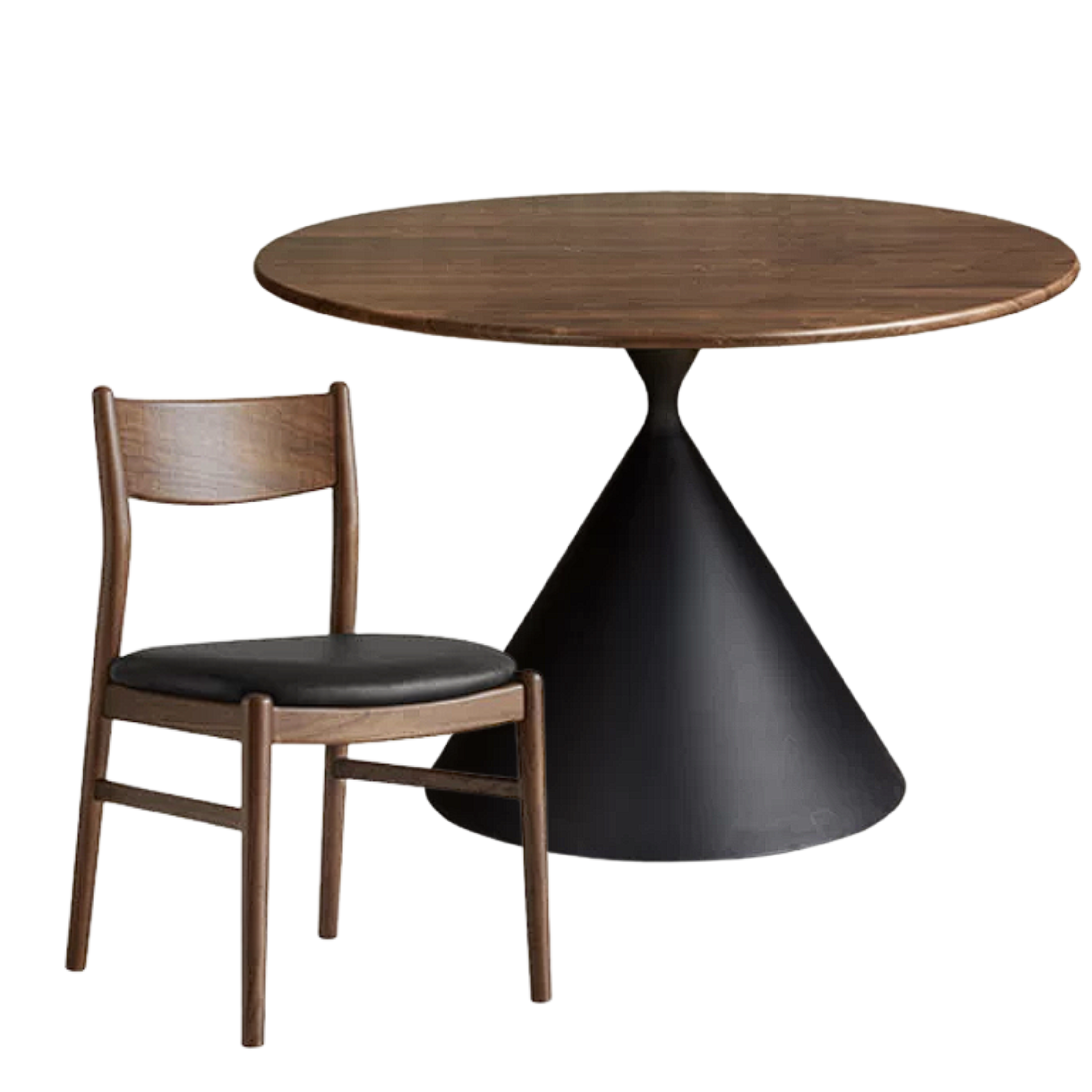 Black Walnut Solid Wood Dining Table with Cone Pedestal Base