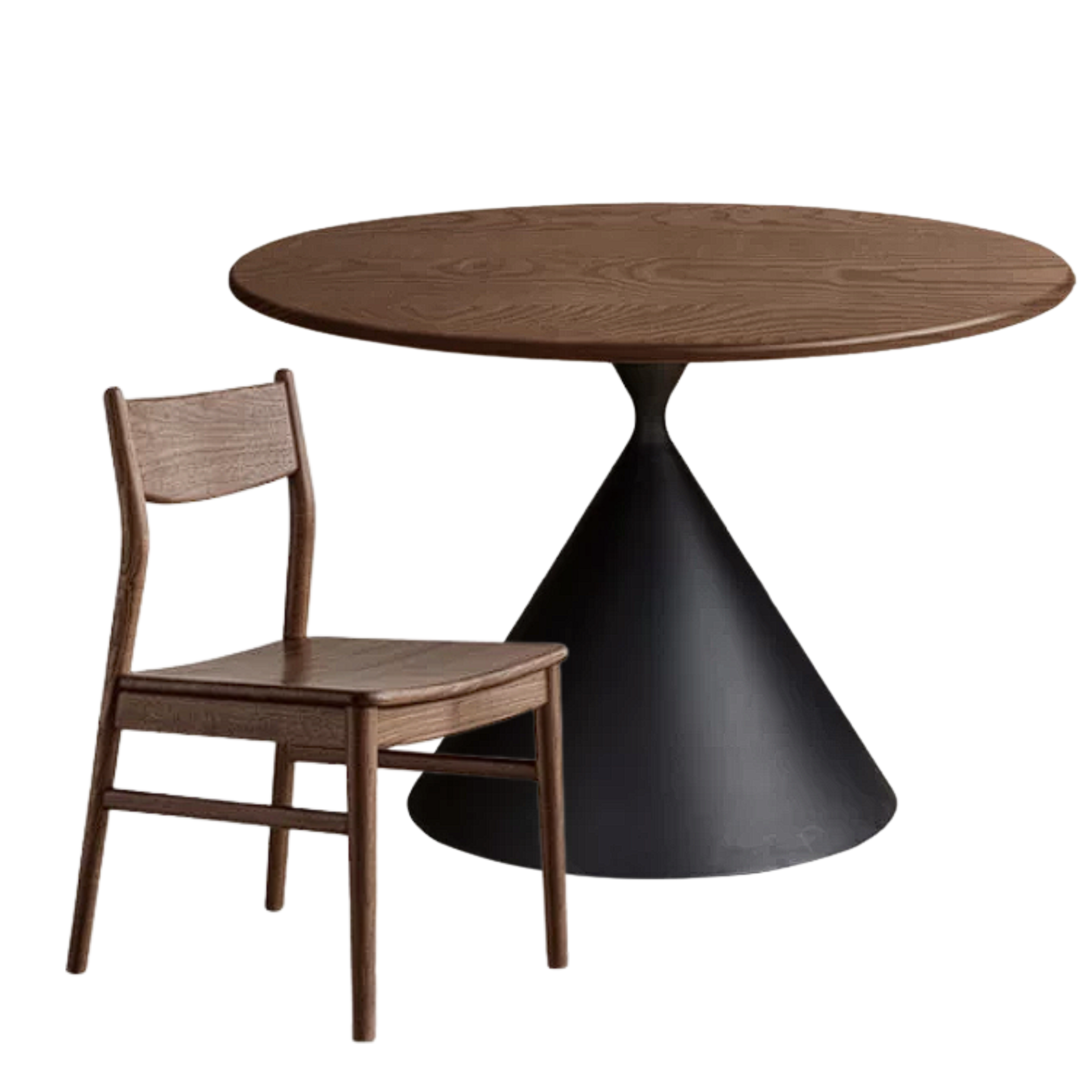 Black Walnut Solid Wood Dining Table with Cone Pedestal Base