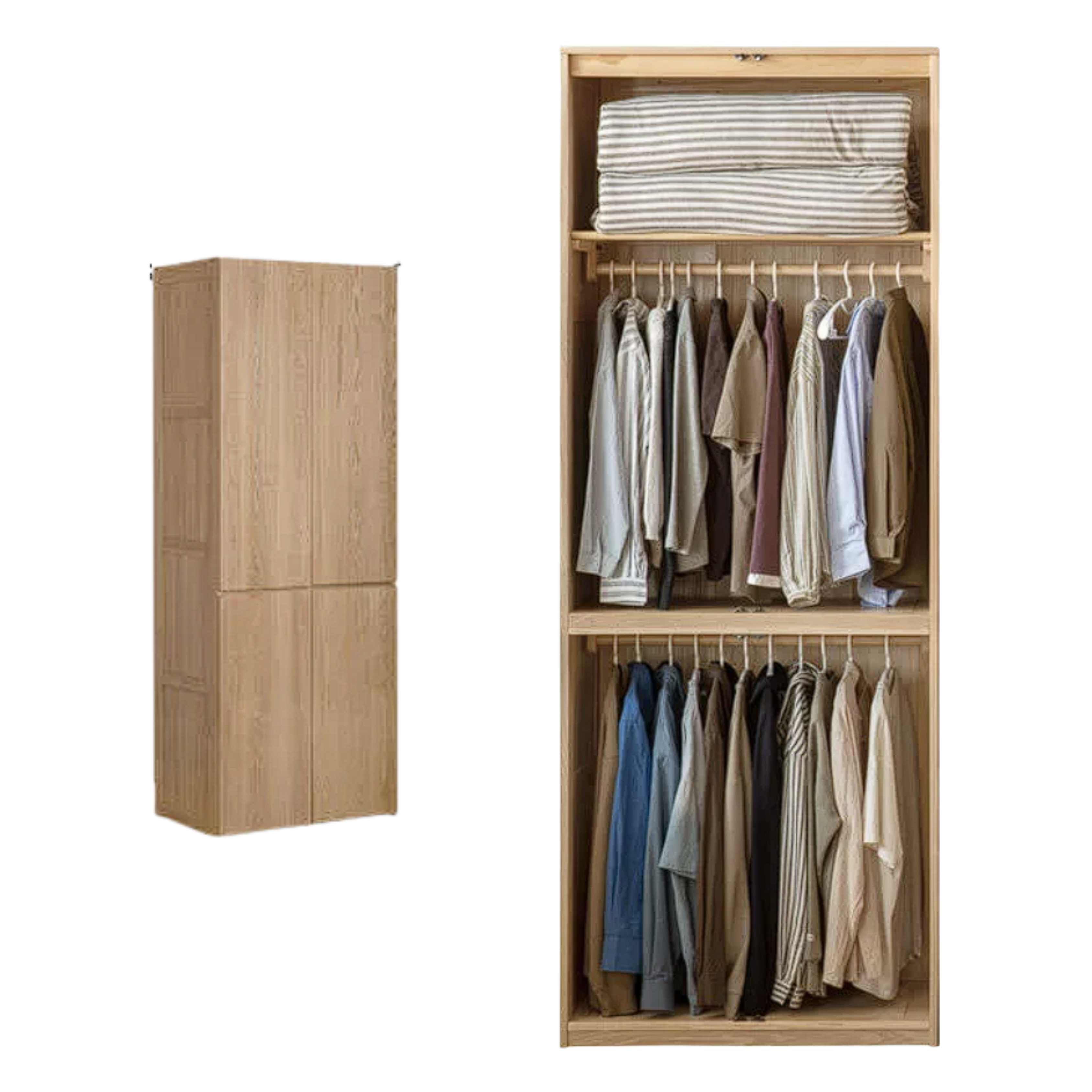 Ash Solid Wood Modern Wardrobe With Sliding Doors