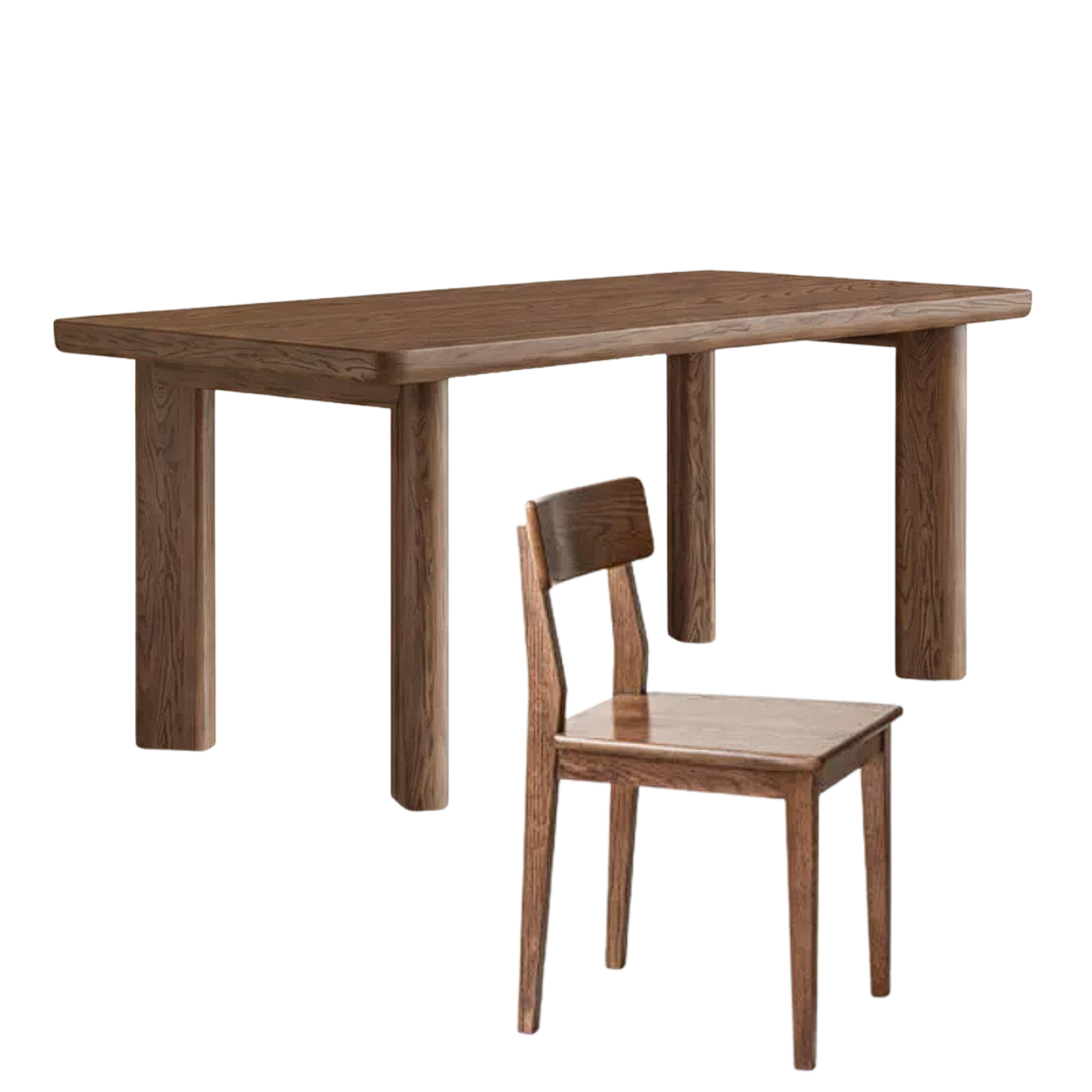 Black Walnut Solid Wood Rectangular Dining Table with Round Legs