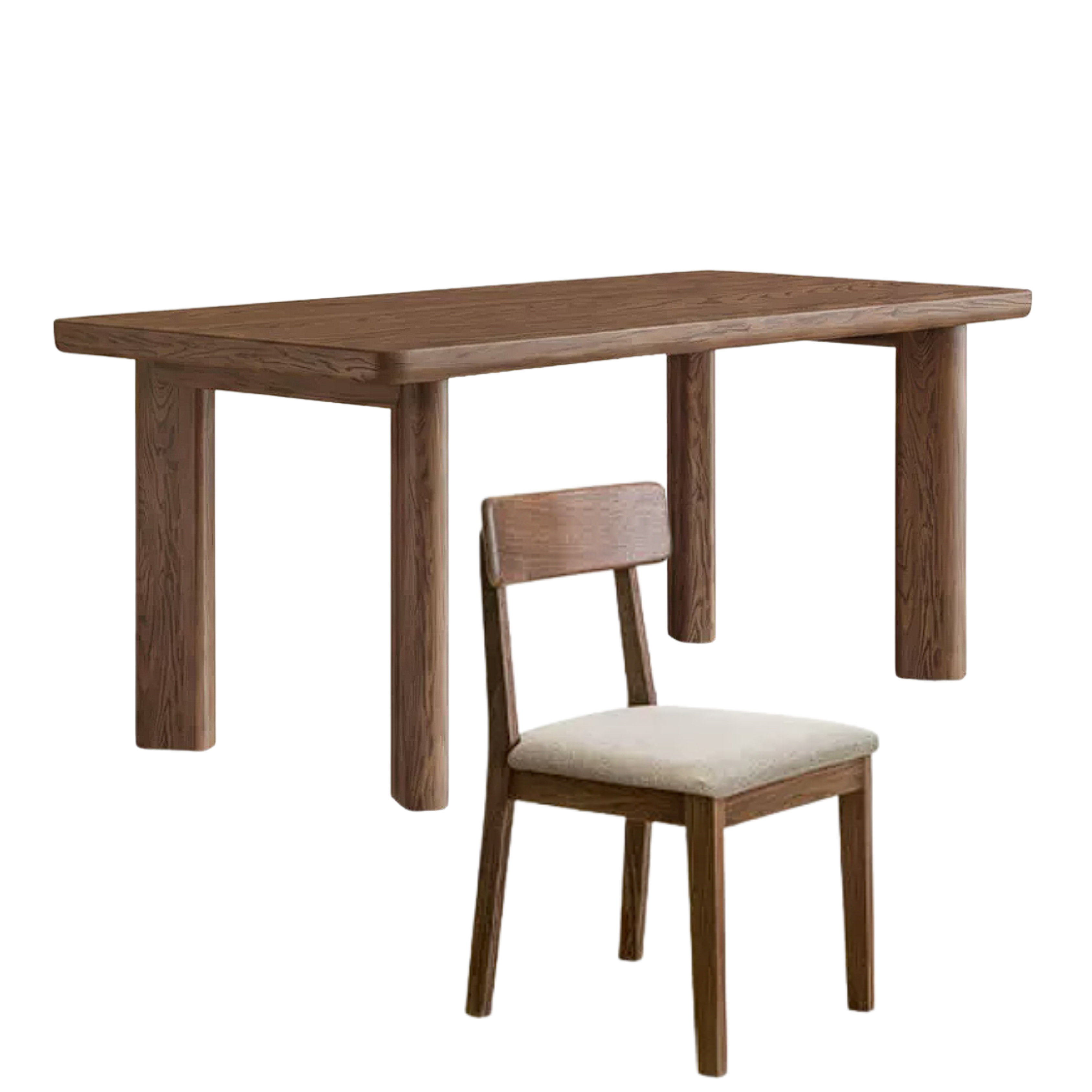 Black Walnut Solid Wood Rectangular Dining Table with Round Legs
