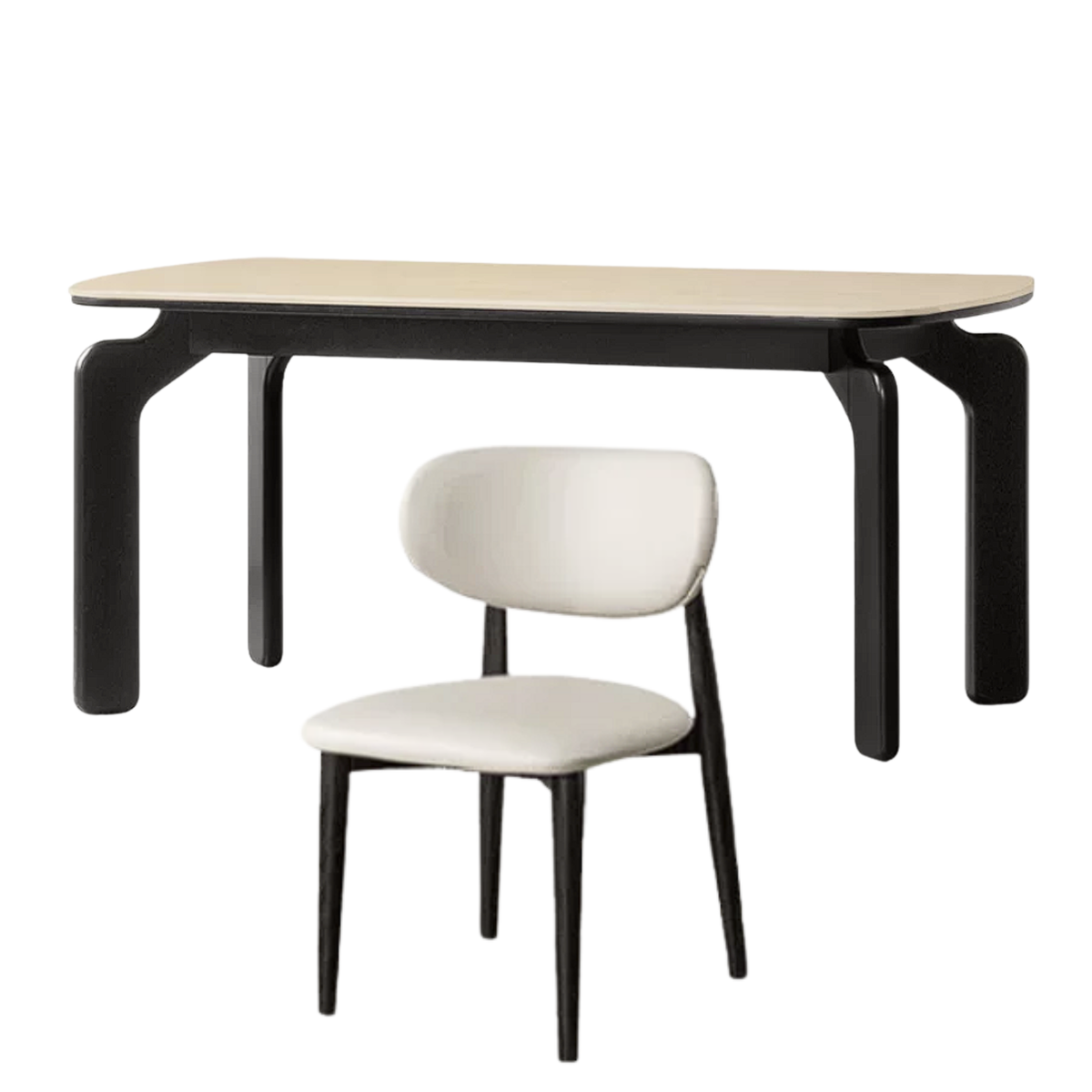 Solid Rubberwood Dining Table with Curved Splayed Legs
