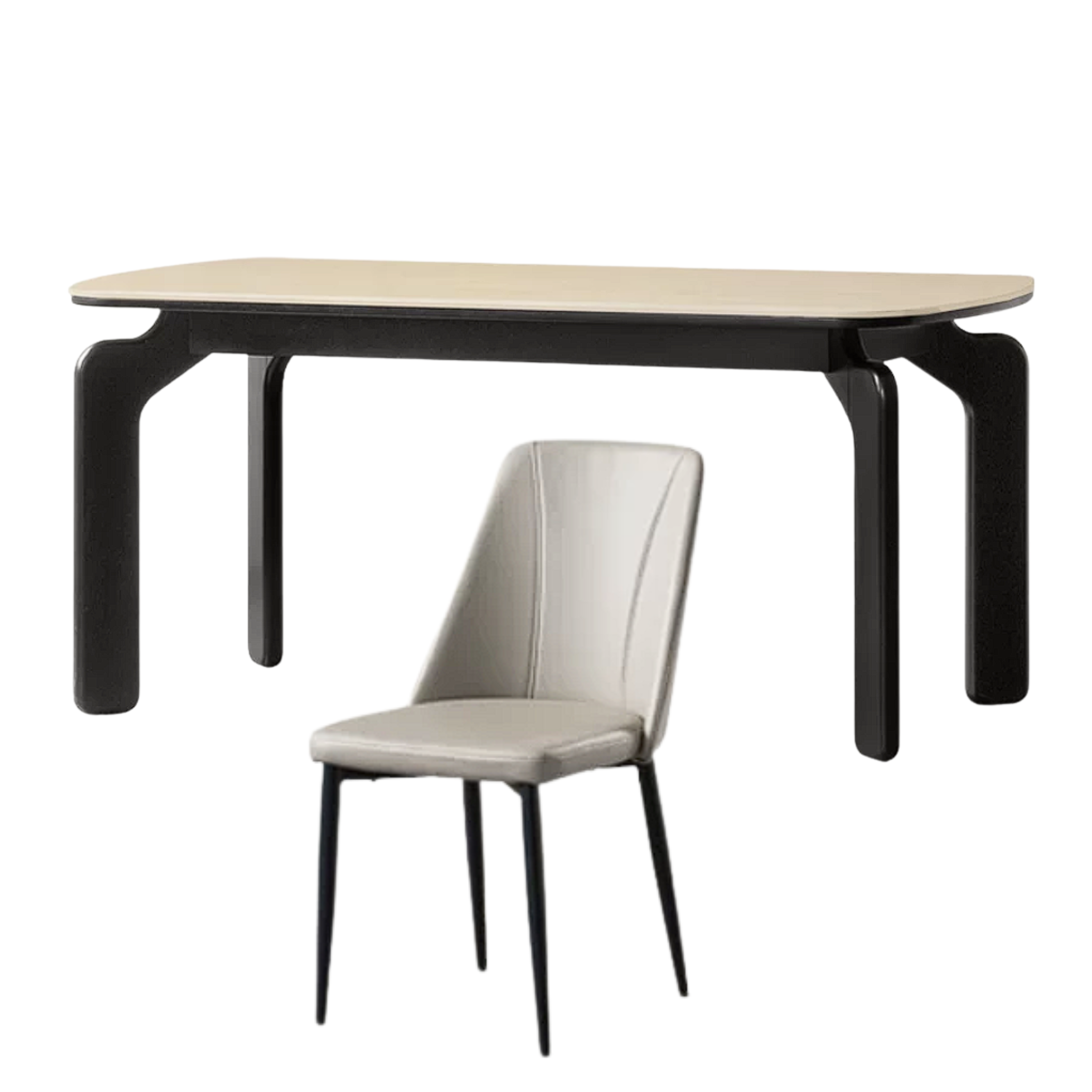 Solid Rubberwood Dining Table with Curved Splayed Legs