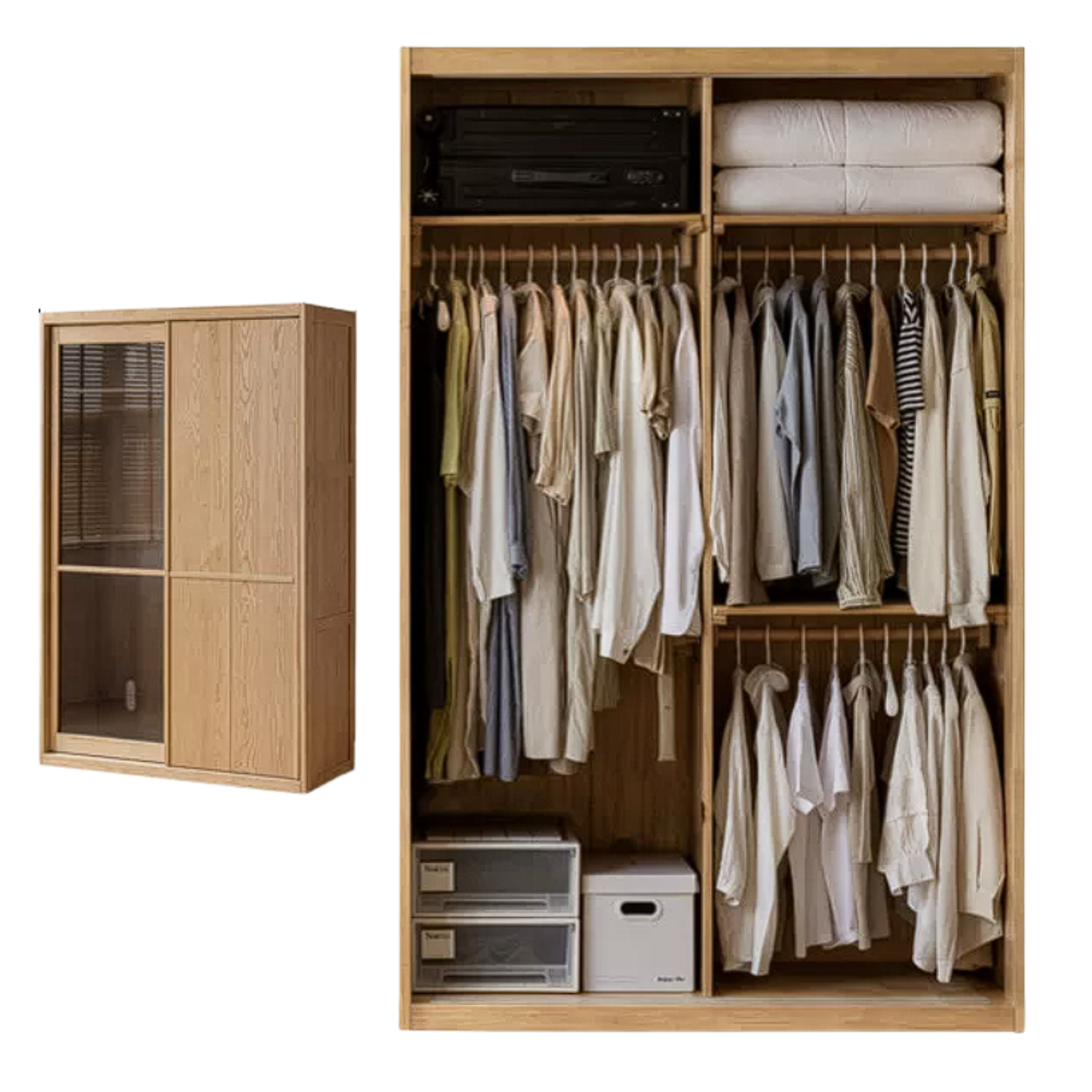 Ash Solid Wood Modern Wardrobe With Sliding Doors