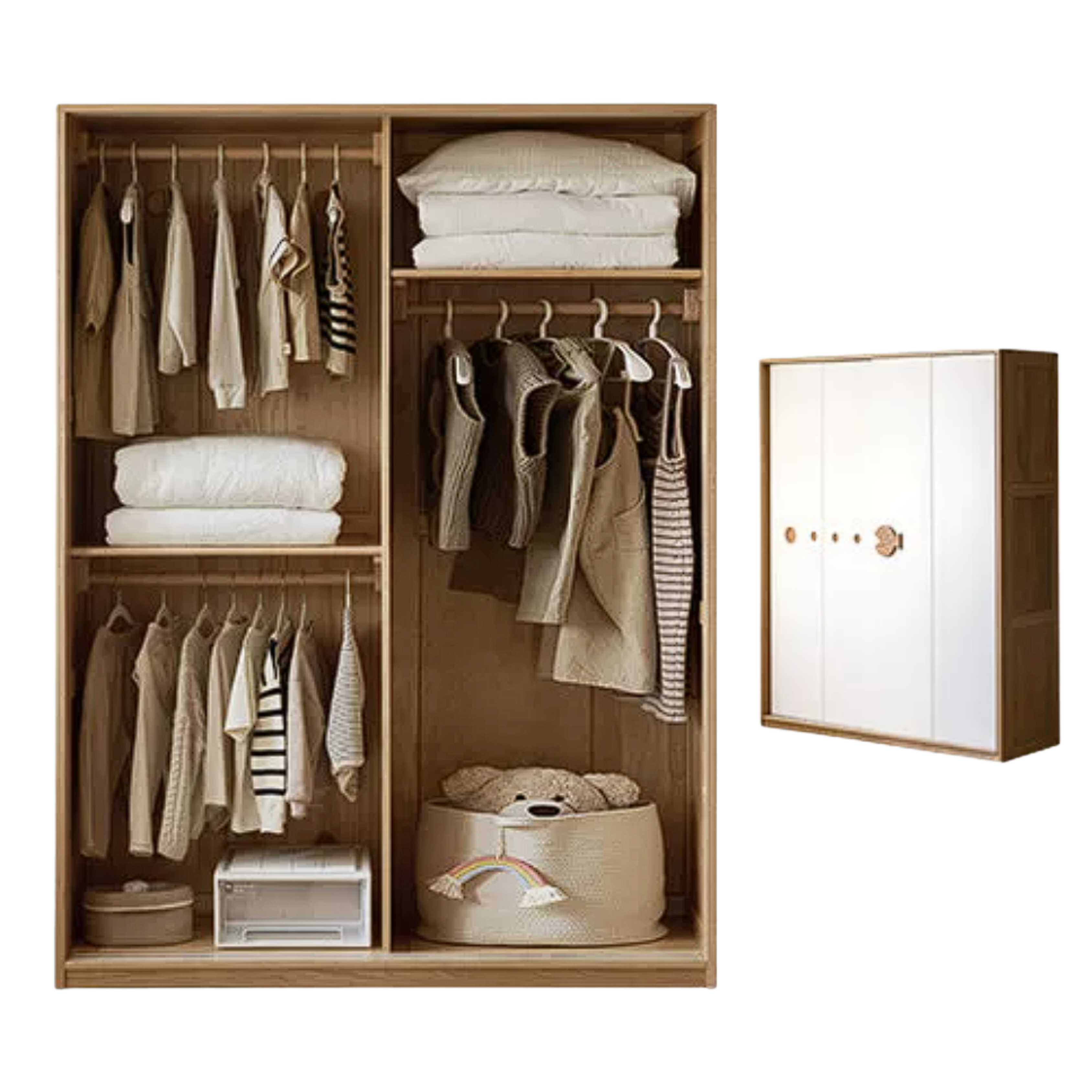 Oak Solid Wood Kids Sliding Door Wardrobe