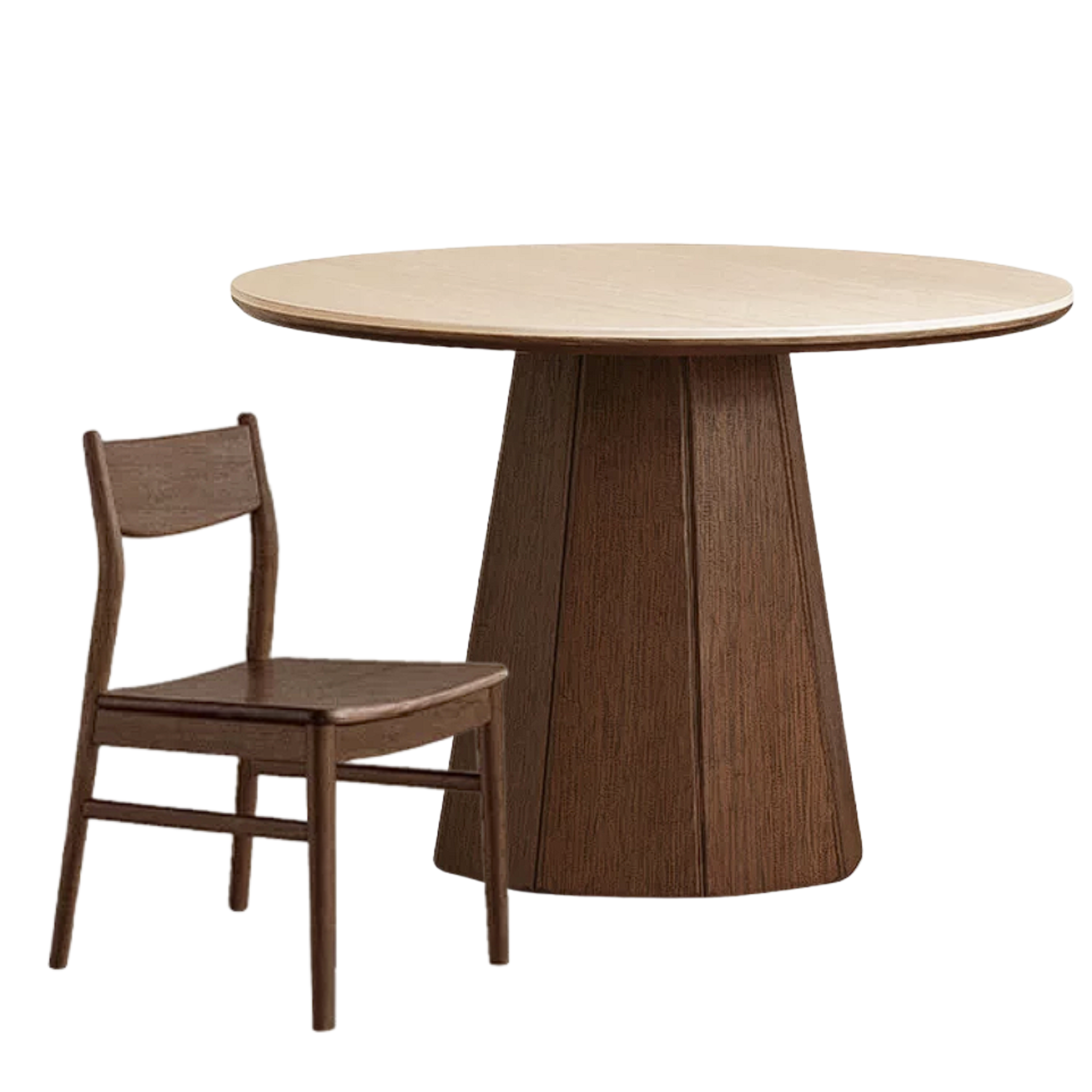 Black Walnut, Ash, Golden Pearwood Solid Wood Round Dining Table with Fluted Cone Pedestal Base