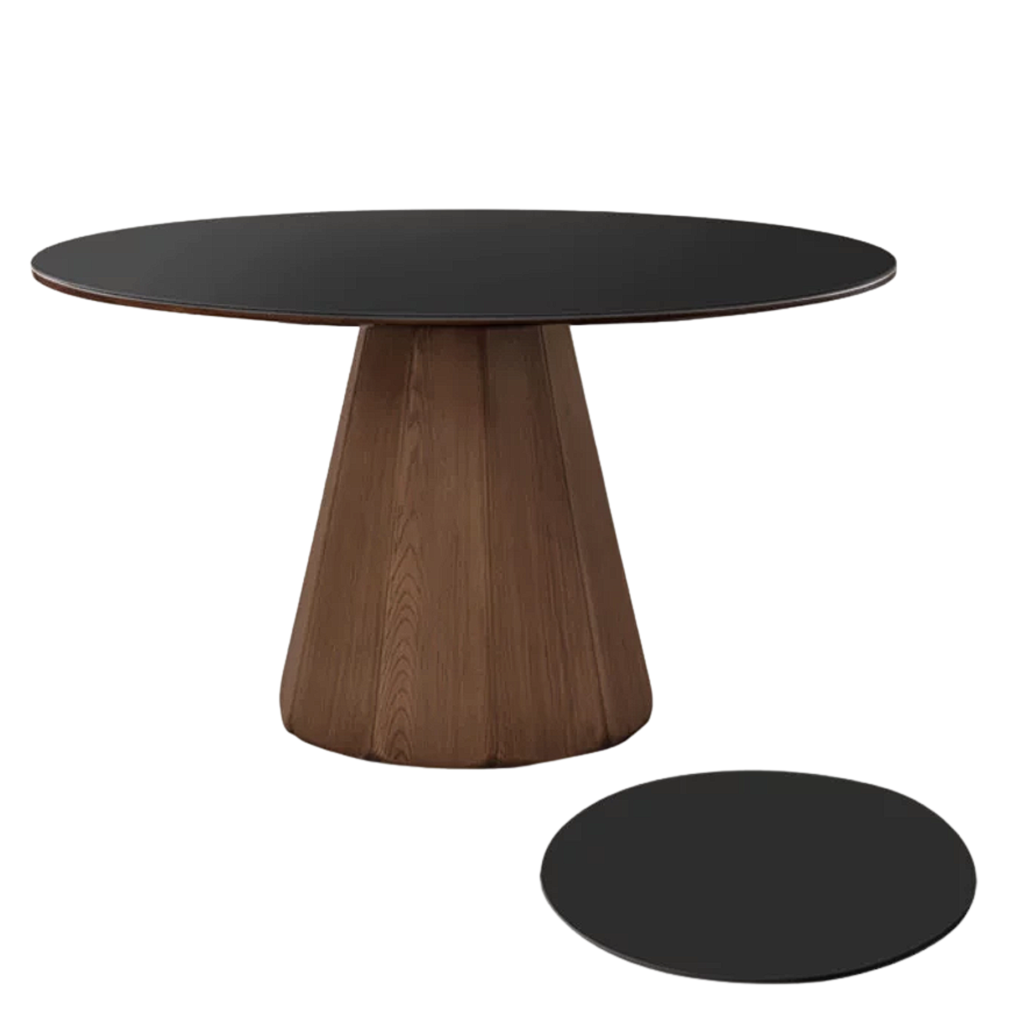 Black Walnut, Ash, Golden Pearwood Solid Wood Round Dining Table with Fluted Cone Pedestal Base