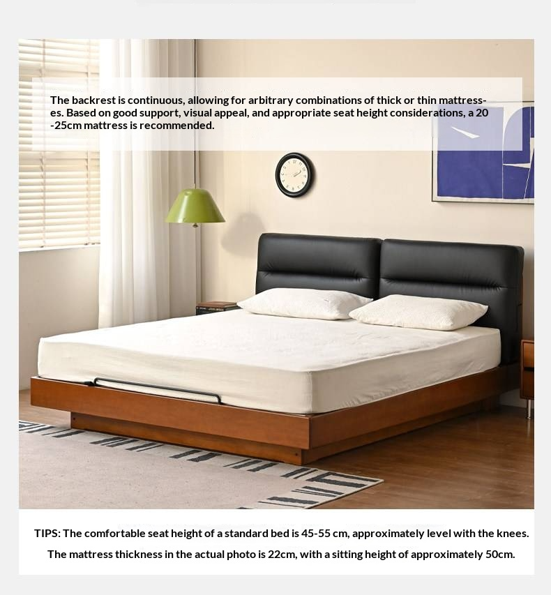 Poplar Solid Wood Box Bed — Upholstered Floating Bed with Bauhaus Style