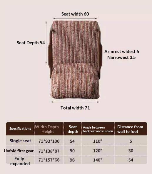Ash Solid Wood Recliner Chair, Adjustable Upholstered Lounge Chair with Removable Washable Cover