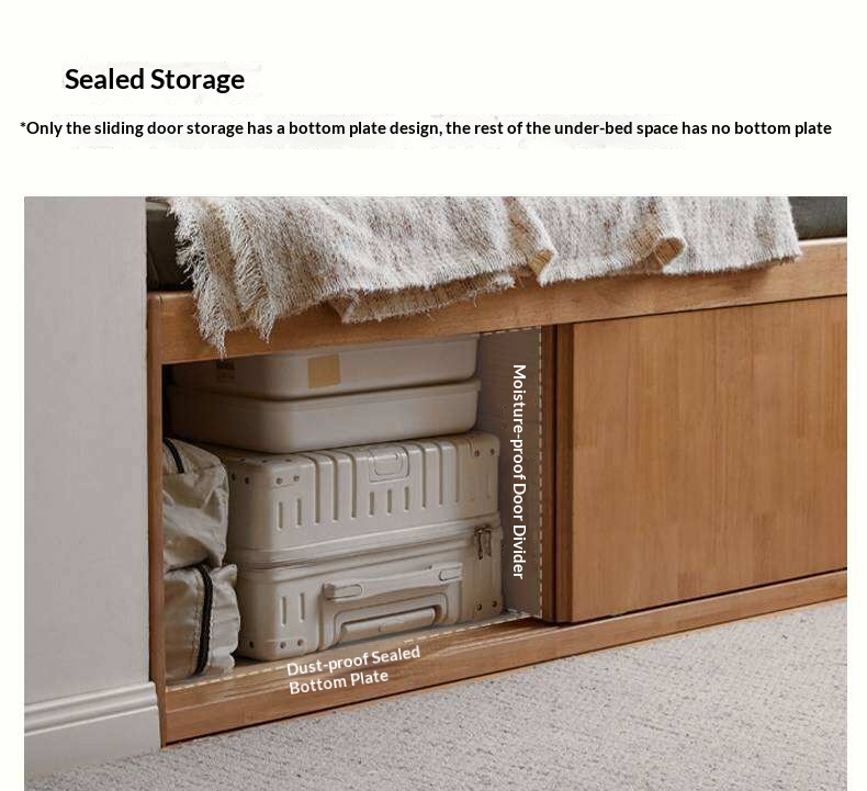 Rubberwood Solid Wood Low Platform Storage Bed with Side Drawers