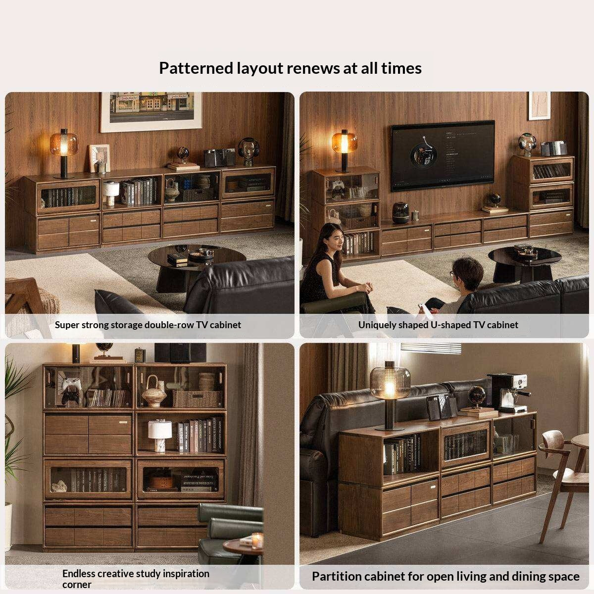 Black Walnut Solid Wood TV Cabinet with Modular Combination and Light Luxury Style