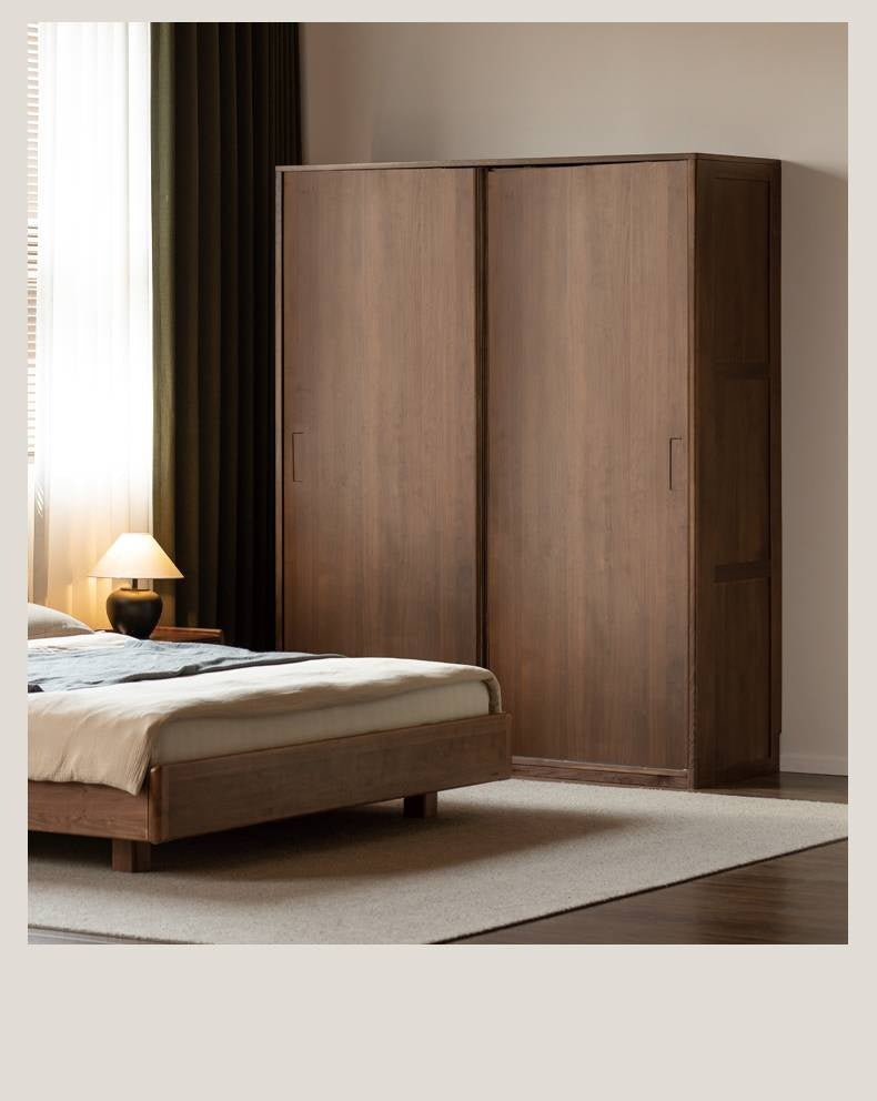 Black Walnut Solid Wood Sliding Door Wardrobe.