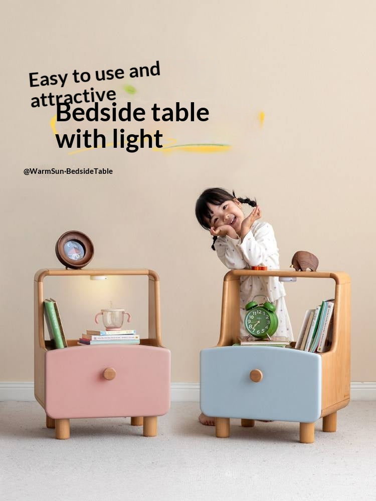 Beech Solid Wood Kids Nightstand Built-in Night Light
