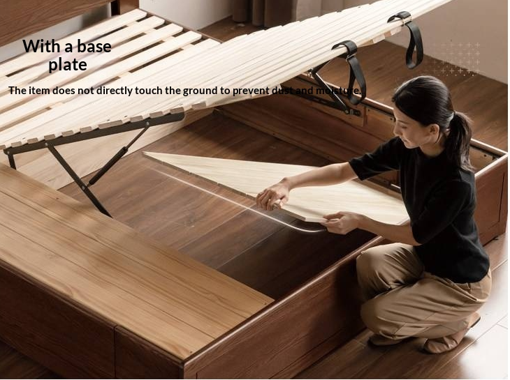 Oak, Rubberwood Solid Wood, Multifunctional Storage Box Bed