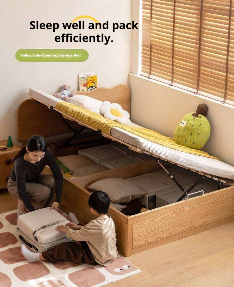 Oak Solid Wood Kids Side-Lift Storage Bed
