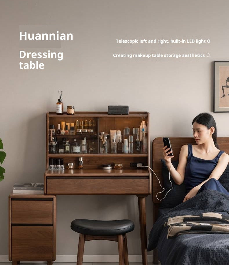 Black Walnut, Sandalwood Solid Wood Light Luxury Multifunctional Dressing Table