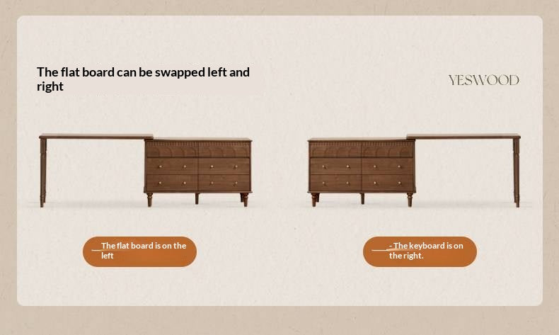 Black Walnut Solid Wood Vanity Table with Extendable Top