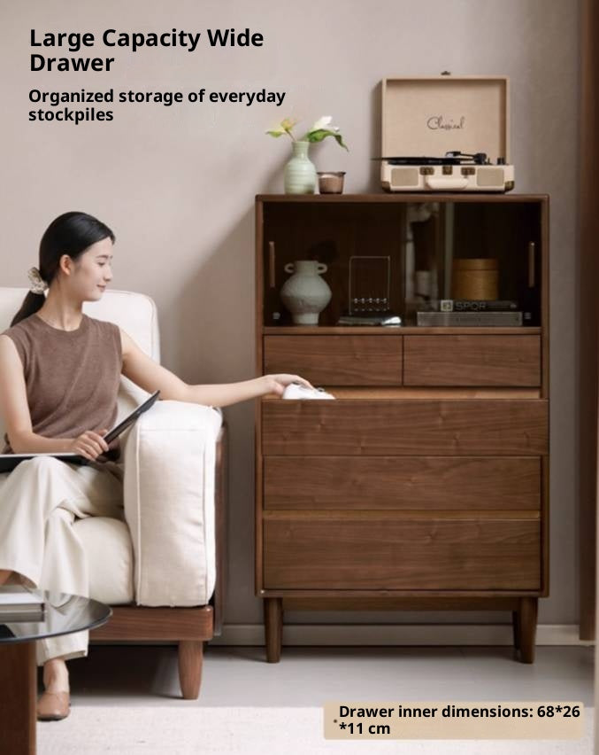 Black Walnut Solid Wood Italian Light Luxury Side Cabinet.