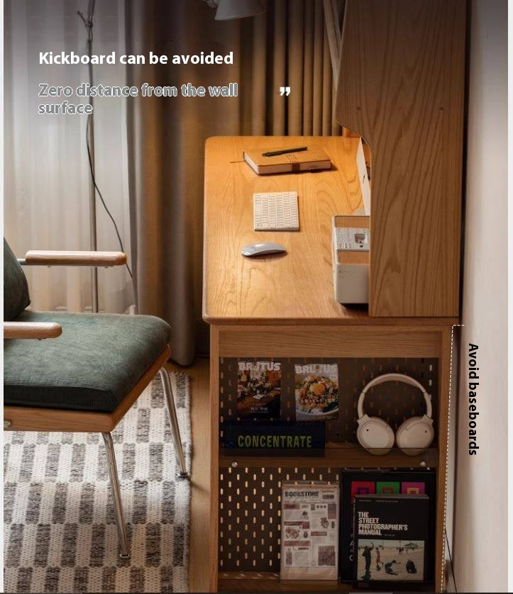 Oak Solid Wood Modern Computer Desk With Shelf