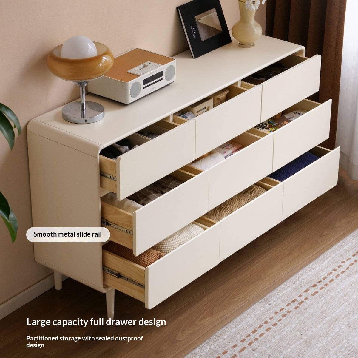 Tulipwood Solid Wood, Solid Rubberwood Milky Cream Style Chest of Drawers