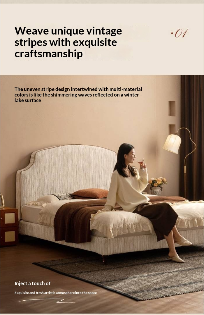 Fabric Soft Headboard Bed French Retro Style