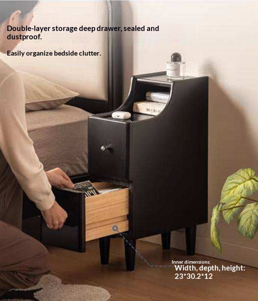 Solid RubberWood Ultra-Narrow Nightstand Storage Cabinet