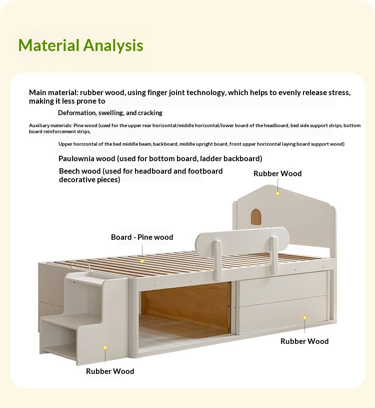 Rubberwood Solid Wood Children's White Storage Box Bed