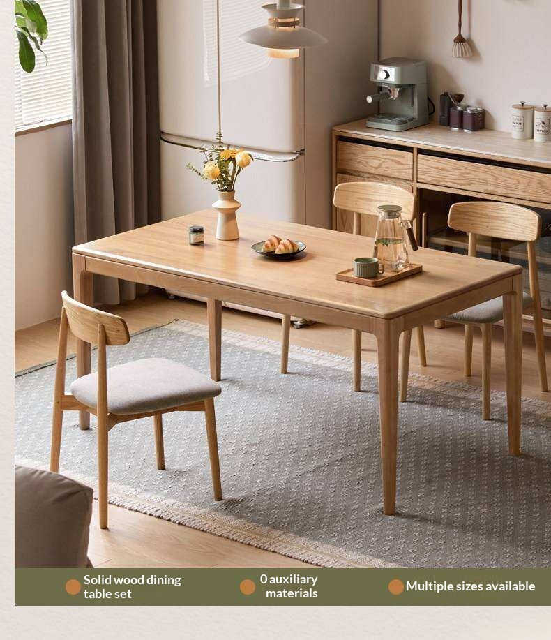 Oak Solid Wood Dining Table with Rectangular Top and Clean Lines
