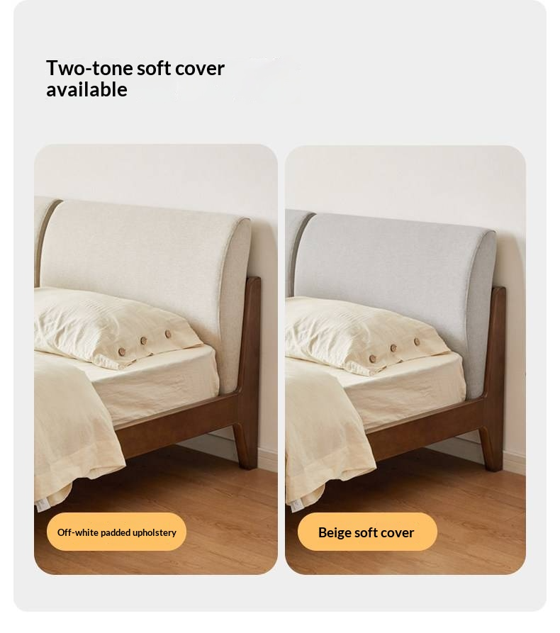 Beech Solid Wood Bed — Nordic Style, Modern Minimalist Design